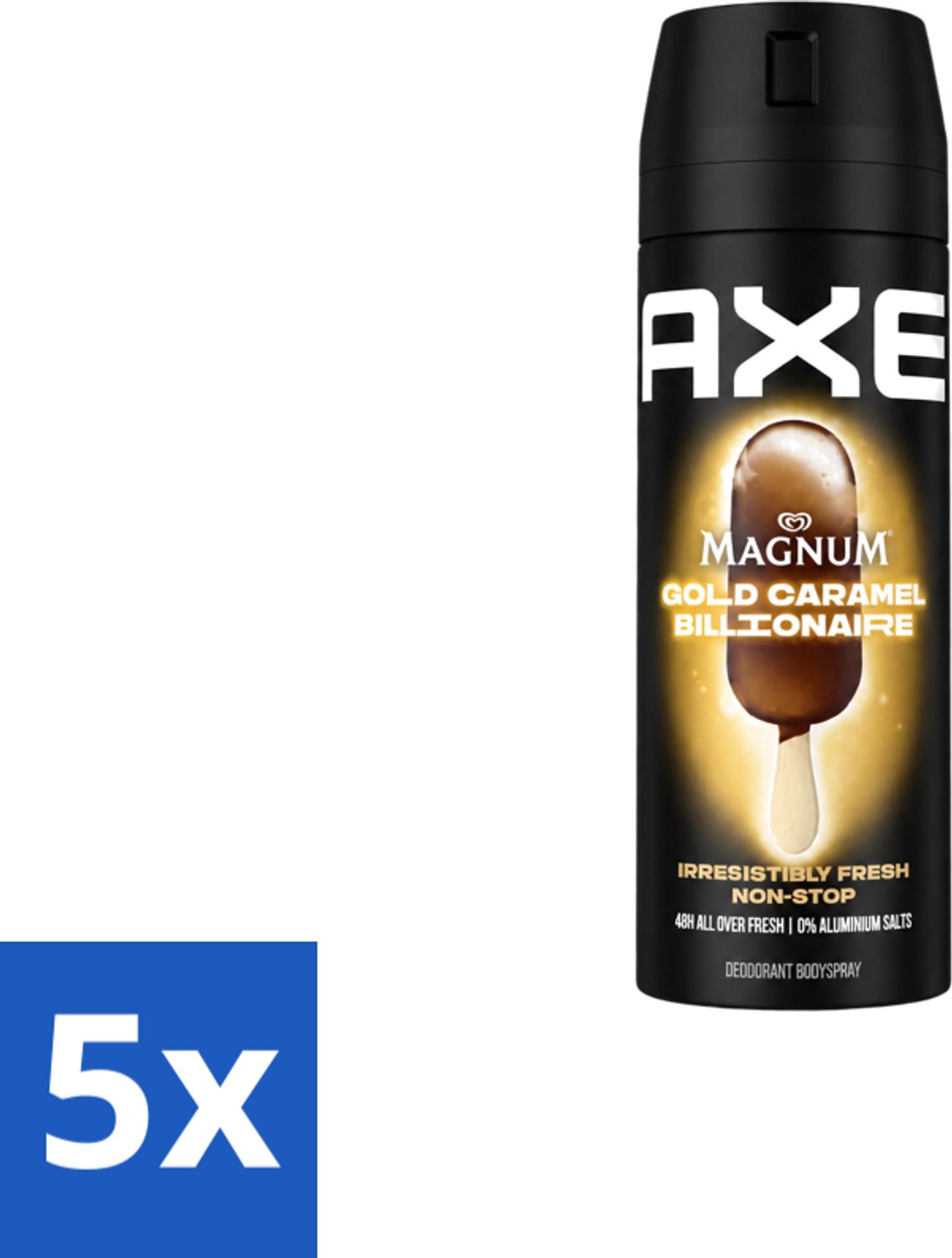 5 x Axe – Deodorant Bodyspray – Magnum Gold Caramel Billionaire – 150 ml - Voordeelverpakking - 5 stuks