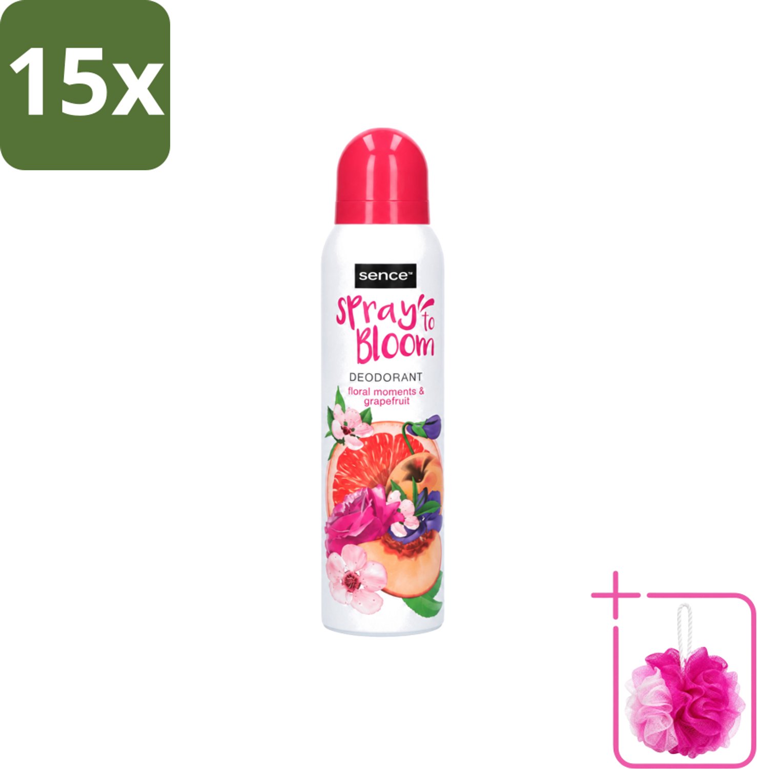 15 x Sence - Floral & Grapefruit - Deodorant - Fris & Fruitig - 150 ml - Bulkverpakking - Frisheid - Douchemop - Fruitige geur