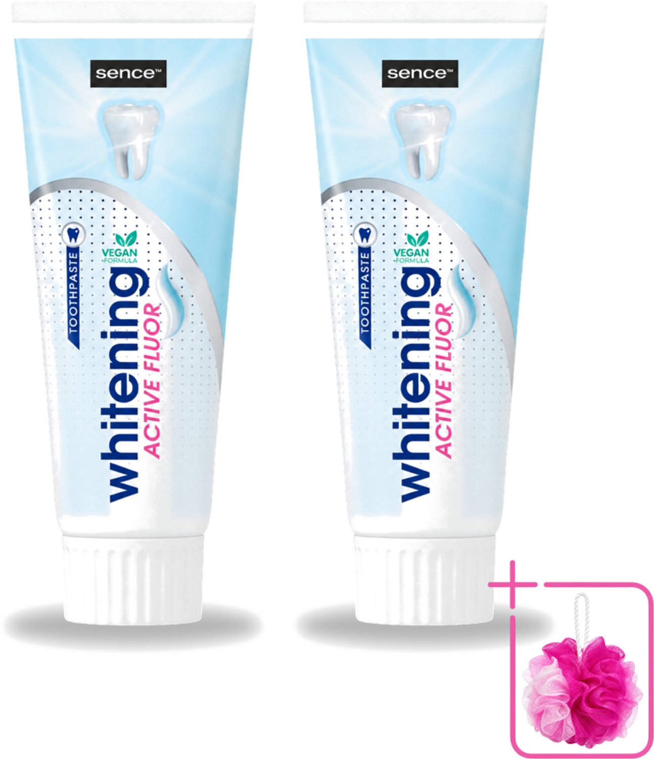 2 x Sence - Whitening - Tandpasta - Met Fluor - 75 ml - Bulkverpakking - Witte tanden - Douchemop - Tandpasta