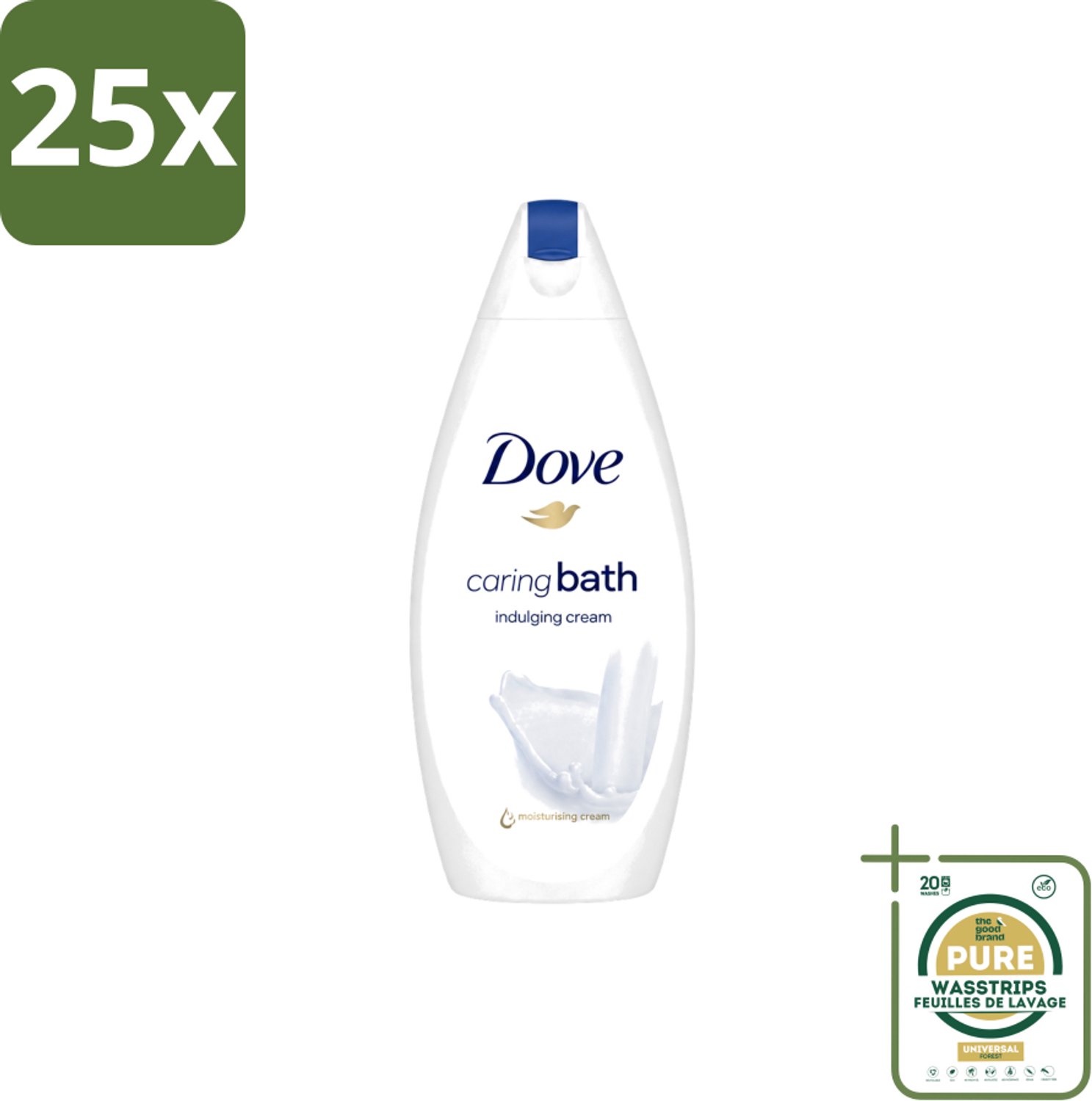 25 x Dove – Douchegel – Caring Bath – 450 ml - Wasstrips - Douchegel - Huid Verzorging - Milde Reiniging - Hydraterende Crème - Zachte Huid