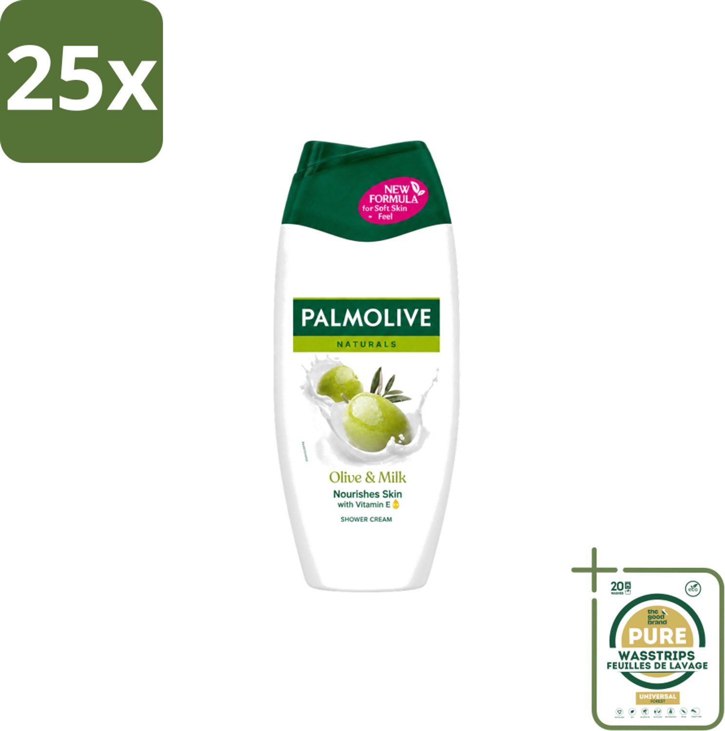 25 x Palmolive – Douchecrème – Naturals Olive & Milk – 250 ml - Wasstrips - Douchecrème - Olijf En Melk - Huid Verzorging - Milde Reiniging - Voedende Douchecrème