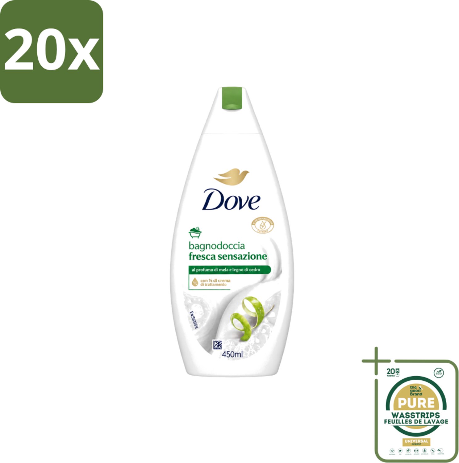 20 x Dove – Douchegel – Fresh Sensation – 450 ml - Wasstrips - Douchegel - Fris Gevoel - Mild Reinigen - Verzorgende Douchegel - Schuimende Douchegel
