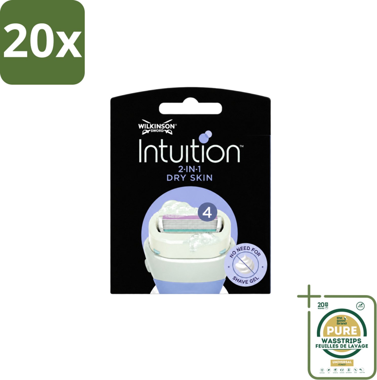 20 x Wilkinson – Scheermesjes – Intuition Dry Skin Coconut Milk & Almond Oil – 3 Scheermesjes - Wasstrips - Scheermesjes - Droge Huid - Kokosmelk - Amandelolie - Huidverzorging