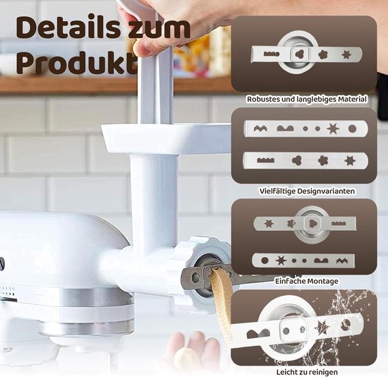 RVS Cookie Attachment met Verbinding Ring - 8 Patroon Spuitmond voor Vleesmolens, Perfect voor Taarten en Koekjes maken — afbeelding 2