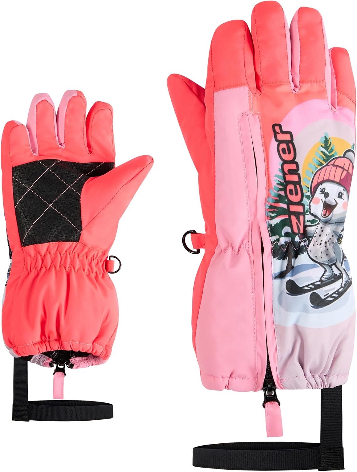 Ziener Leo-Z Kinder Skihandschoenen Waterafstotend Lange Rits Neon Roze