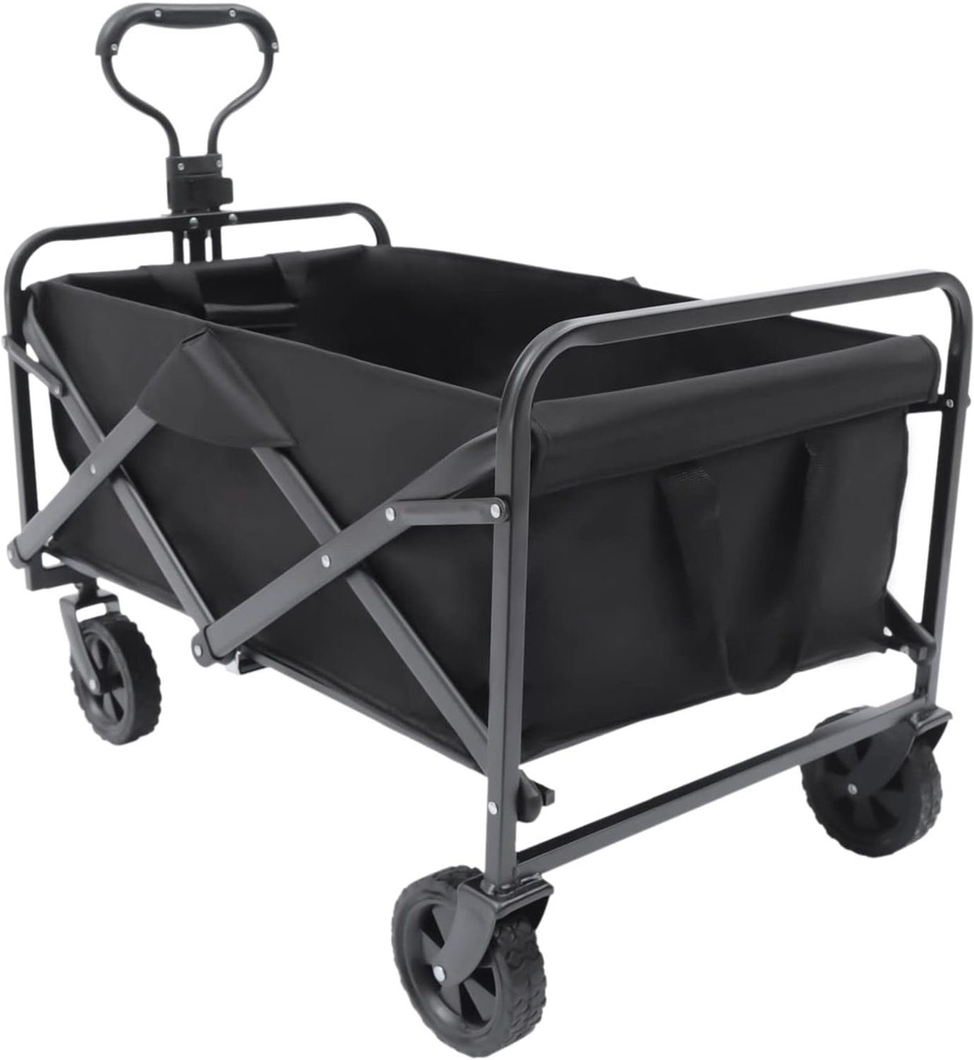 Inklapbaar, transportkar, handwagen, verstelbare handgreep, gereedschapswagen, strandwagen met 4 wielen, tot 80 kg belastbaar, voor winkelen, buiten, camping, zwart