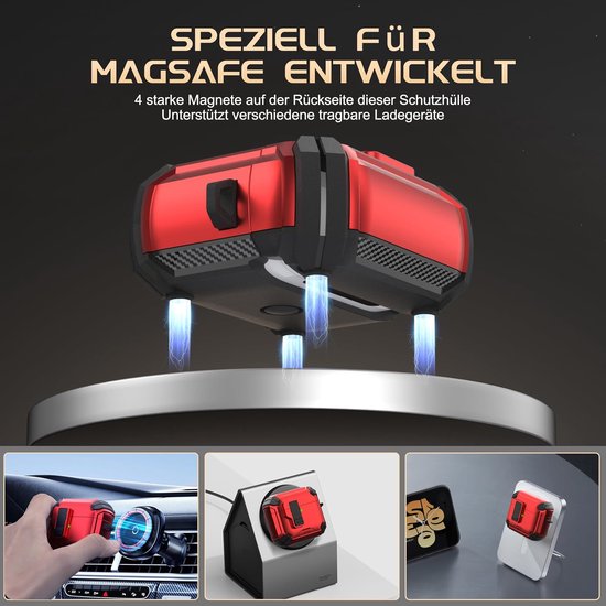 Hoesje voor AirPods 4 2024, AirPods 4e generatie hoes met automatisch slot, compatibel met MagSafe-functie Gen 4-beugel, beschermhoes compatibel met Apple AirPods 4e generatie, rood — afbeelding 2