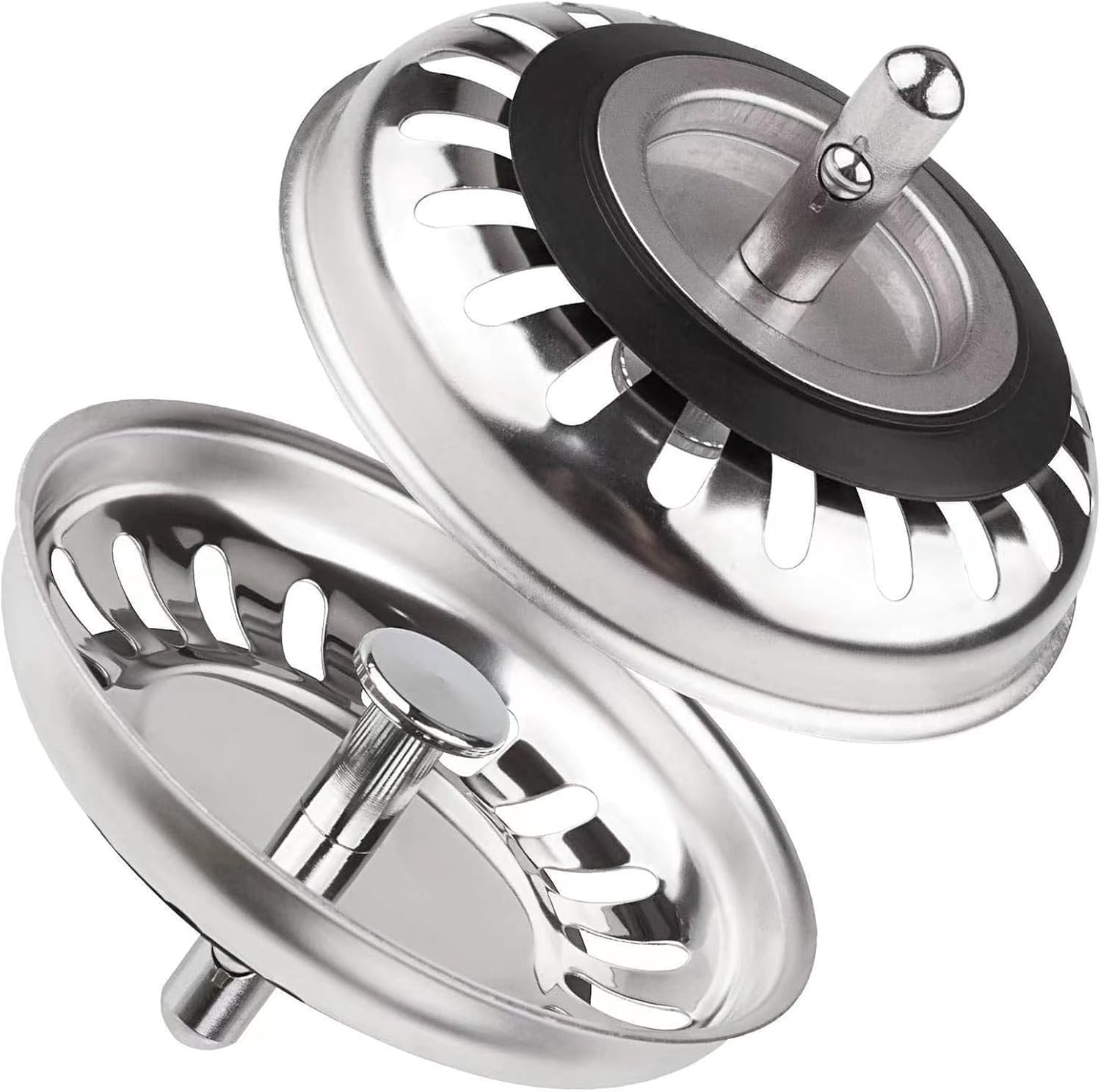 Set van 2 gootsteenpluggen, gootsteenzeef, roestvrijstalen gootsteenzeef, zeefjes gootsteenstekkers vervanging afvoerstop voor voedsel/haarvanger, UK gootstenen gatdiameter 82 mm