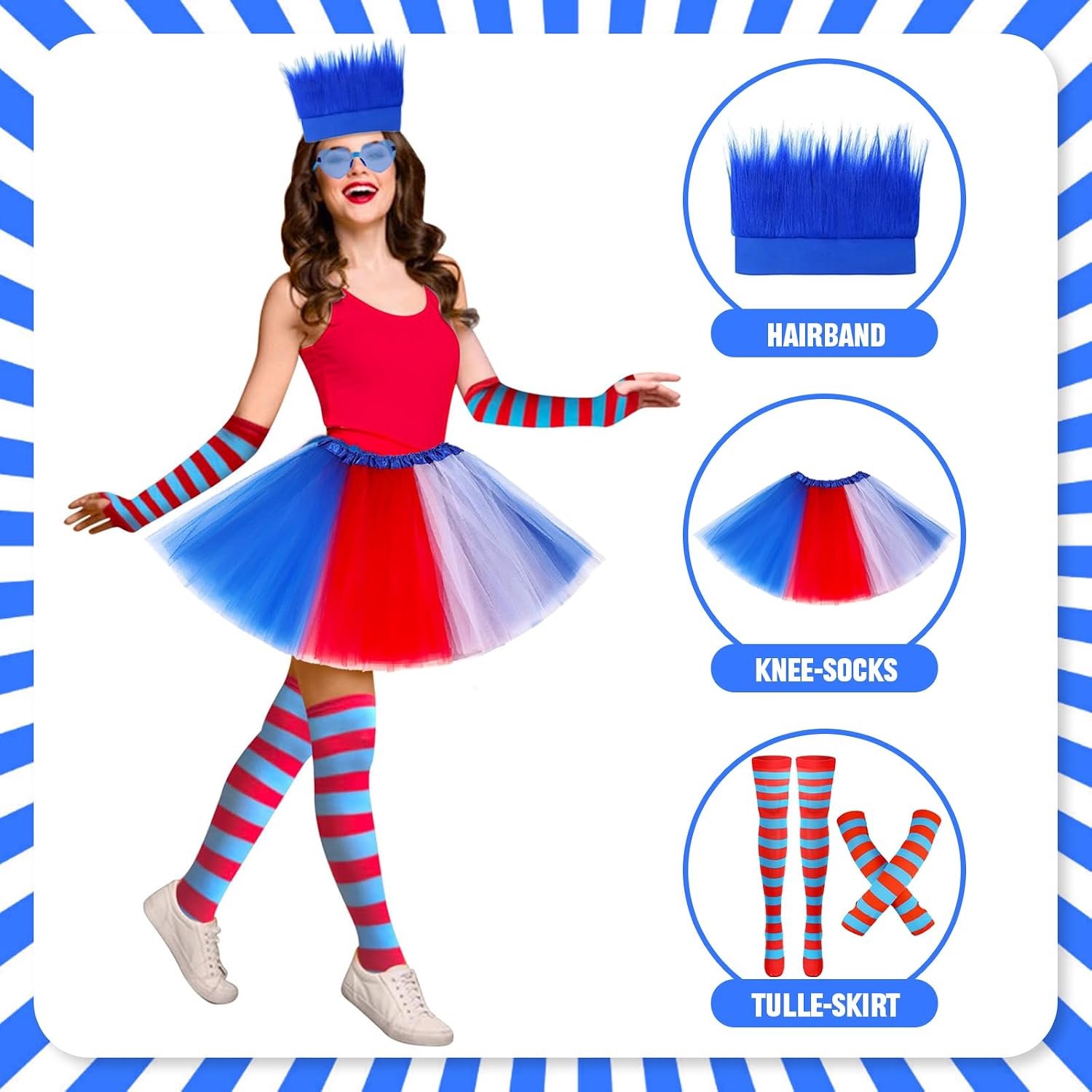Rok voor dames, regenboogkostuum, jaren 80, kleding en accessoires met kleurrijke veerband, regenboogsokken, vingerloze handschoenen, cosplay