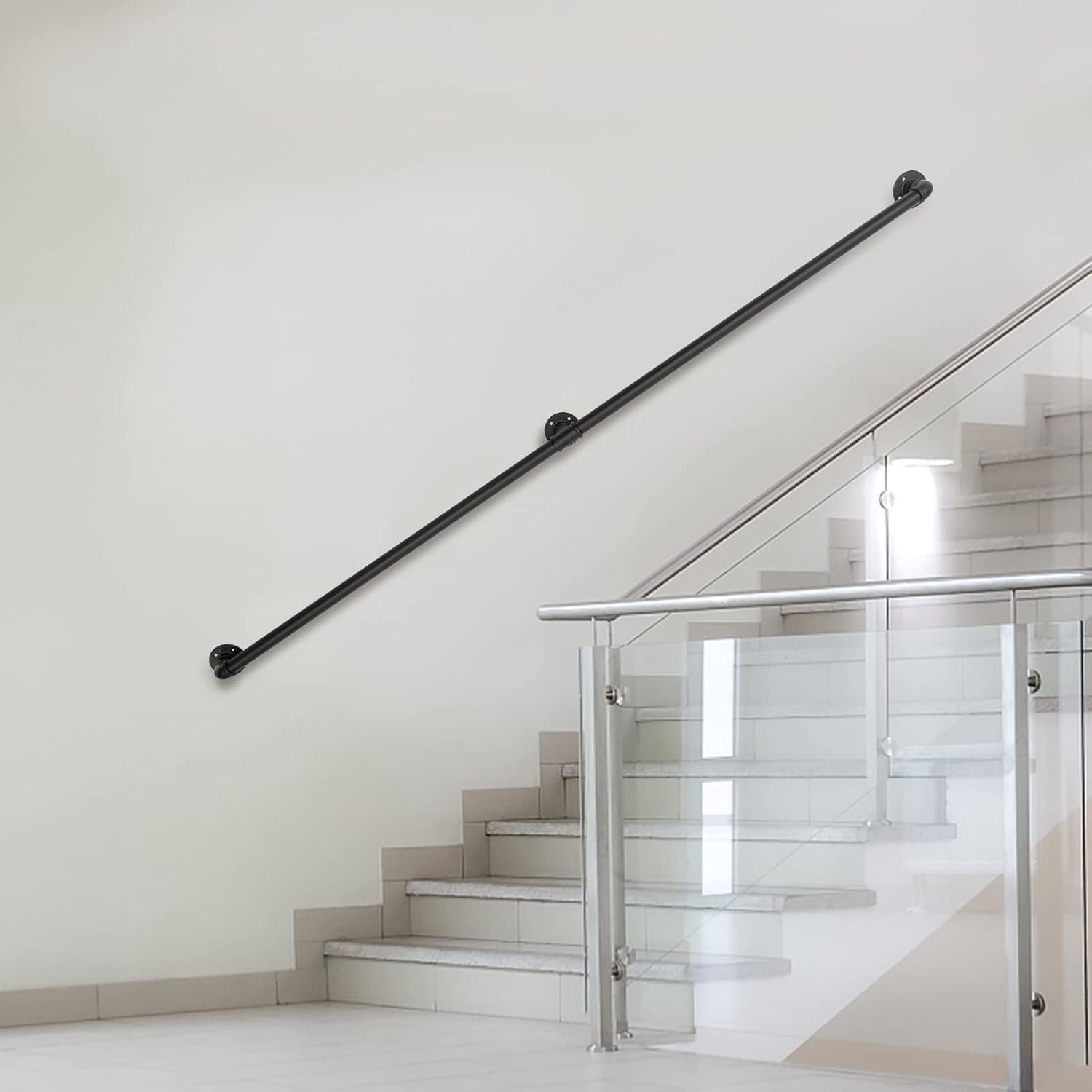 Trapleuning, 2 m, zwart, trapleuning, trap, railgreep, balustrade, trap, leuning, wandmontage, antislip, voor binnen en buiten