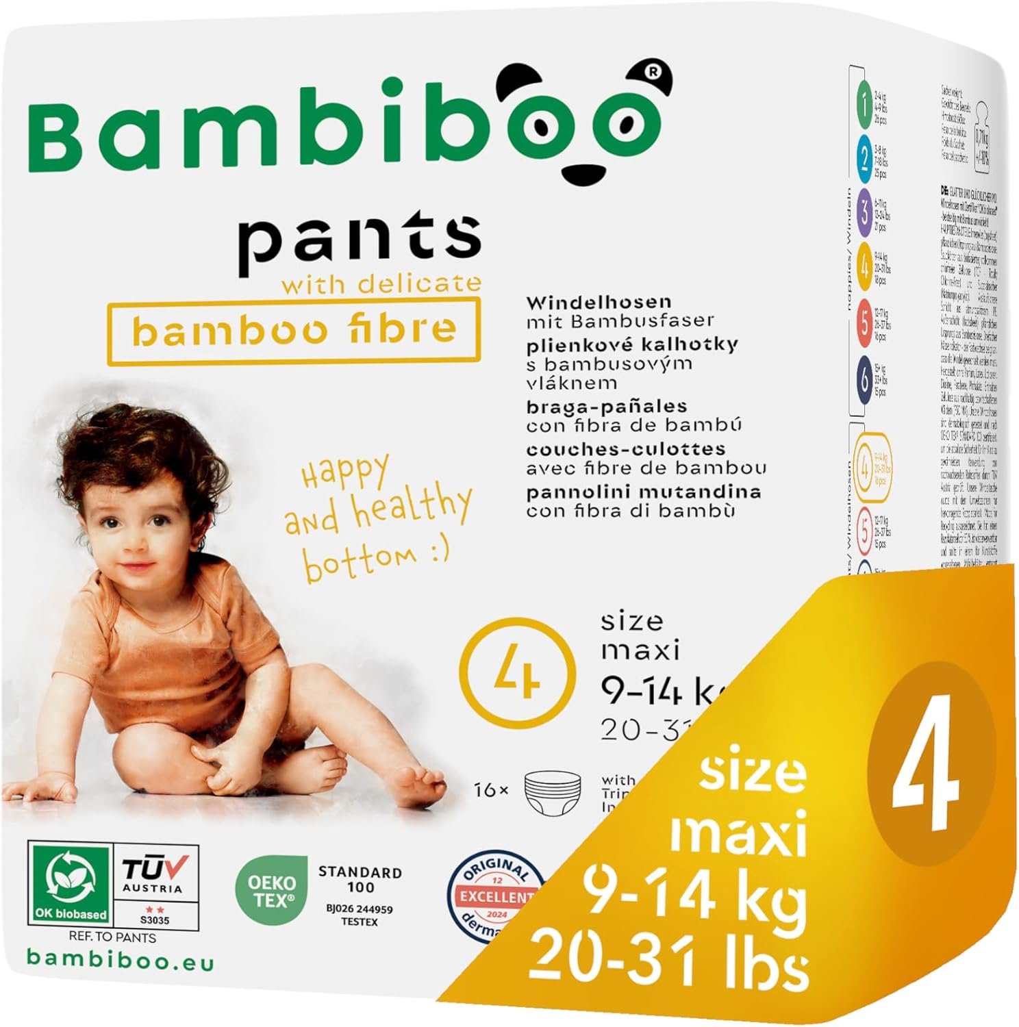 Bambiboo Luiers Maat 4 Maxi - Bamboe, Huidvriendelijk, Absorberend (16 stuks)
