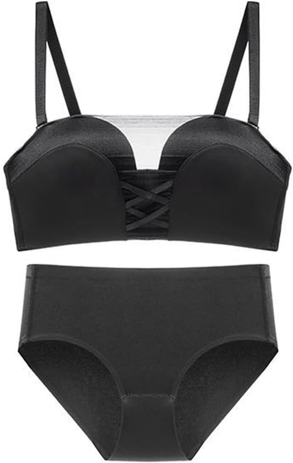 Damesbeha met onderbroek, comfortabel, elastisch, sexy push-up-beha, onzichtbaar, zonder bandjes, gevoerd, met afneembare bandjes, brassier/broekje