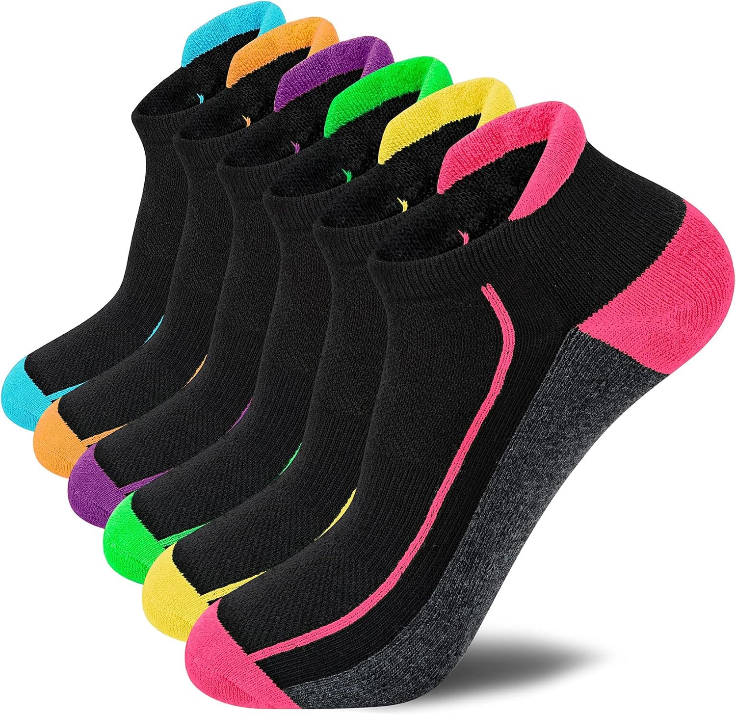 Sokken voor dames, ademende hardloopsokken voor dames, gevoerde sportsokken voor dames, blauw, magenta, geel, oranje, groen, paars, 35-40