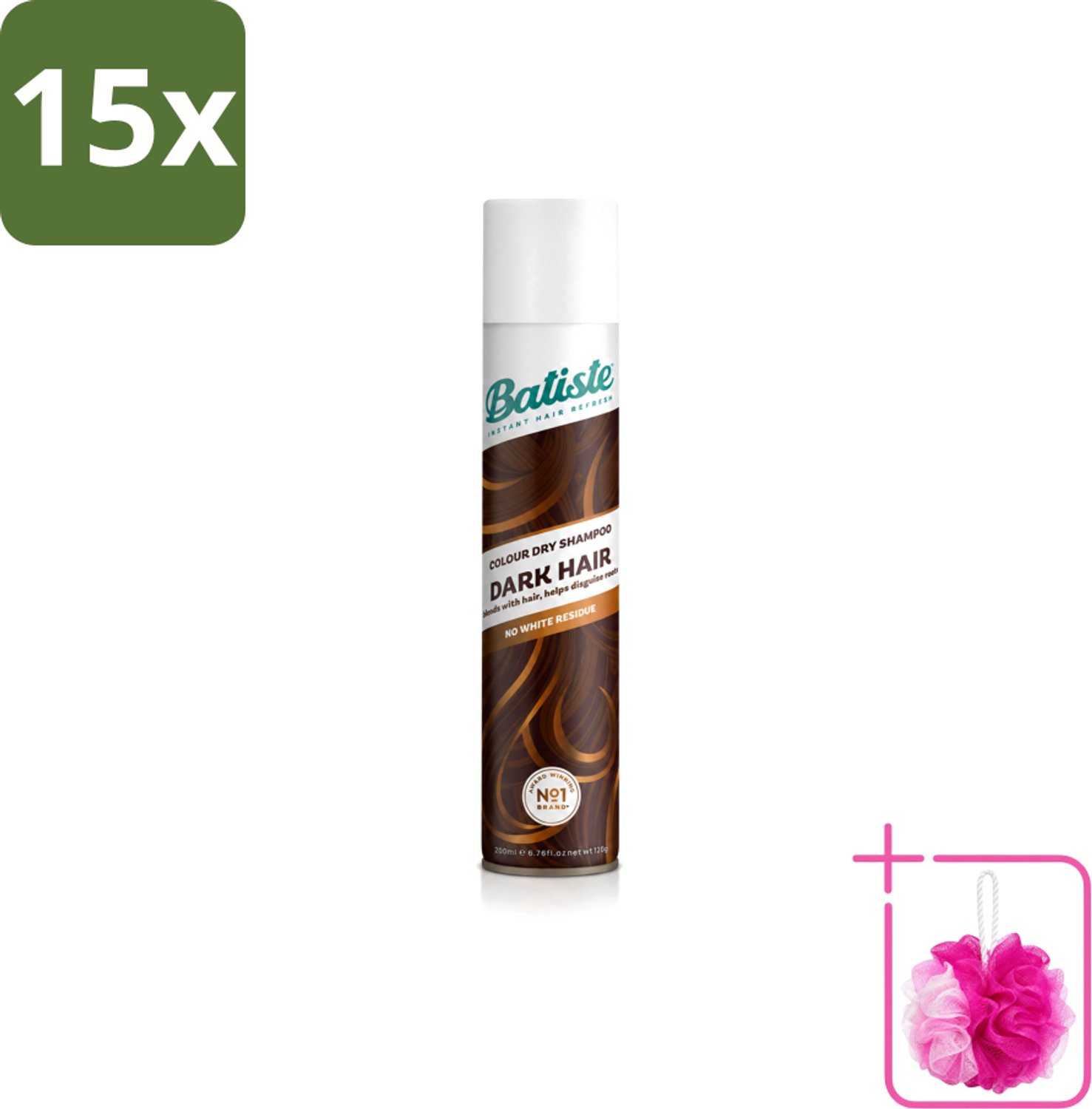 15 x Batiste - Dark & Deep Brown - Droogshampoo - Speciaal Voor Donkerbruin Haar - Verfrist en Geeft Volume - 200ml - Bulkverpakking - Donker haar - Douchemop - Droogshampoo