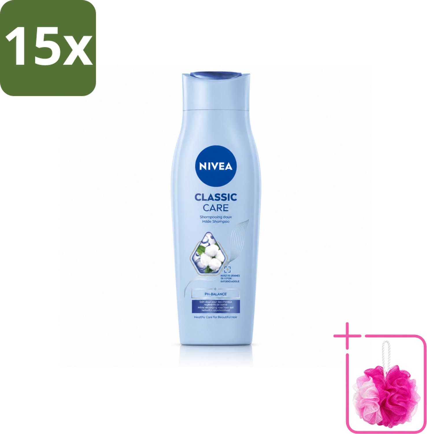 15 x NIVEA - Shampoo - Klassieke Verzorging - Gezonde Zorg - Glanzend Haar - 250 ml - Bulkverpakking - Shampoo voor haar - Douchemop - Verzorgend shampoo