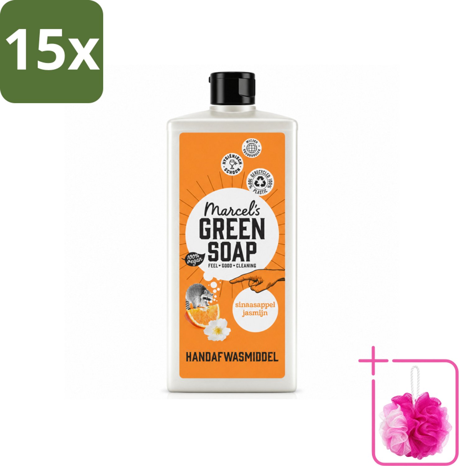 15 x Marcel's Green Soap - Afwasmiddel - Sinaasappel & Jasmijn - Voor dagelijks gebruik - 500 ml - Bulkverpakking - Afwasmiddel sinaasappel jasmijn - Douchemop - Natuurlijke afwas