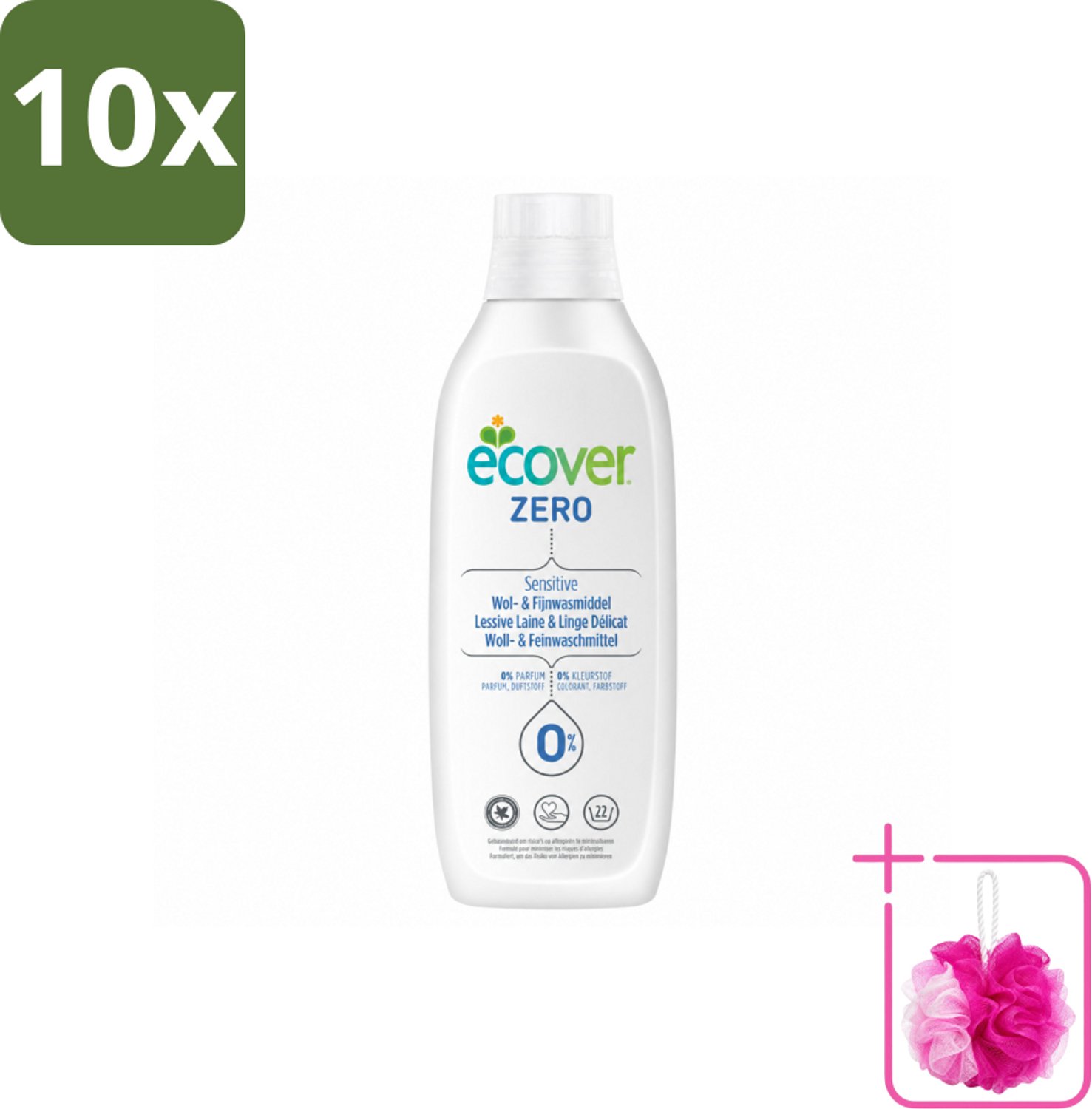 10 x Ecover - Vloeibaar wasmiddel - Wol & Fijnwas - 1 liter - Bulkverpakking - Wasmiddel Wol - Douchemop - Vloeibaar Wasmiddel