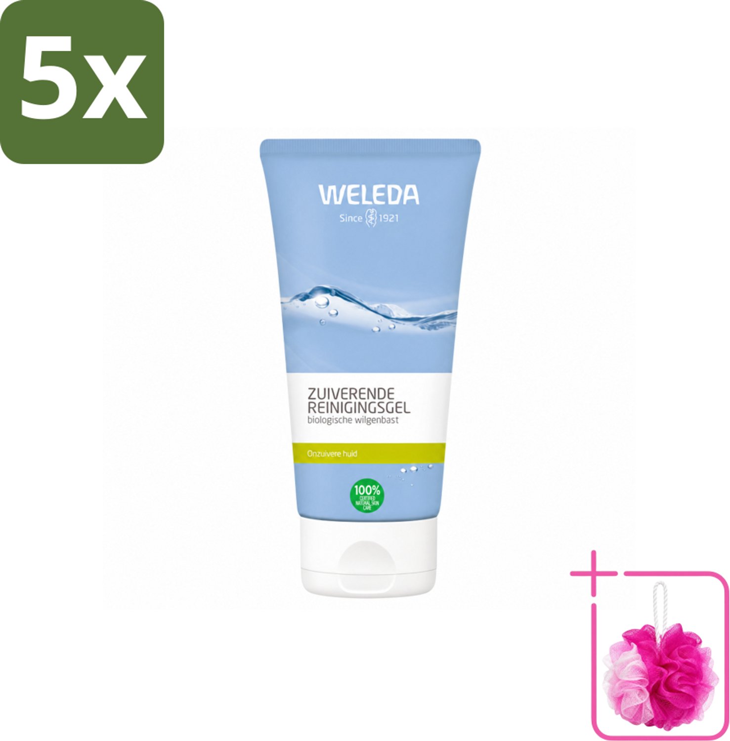 5 x WELEDA - Reinigingsgel Zuiverend - Voor onzuivere huid - 100 ml - Bulkverpakking - Zuiverende reiniging - Douchemop - Onzuivere huid