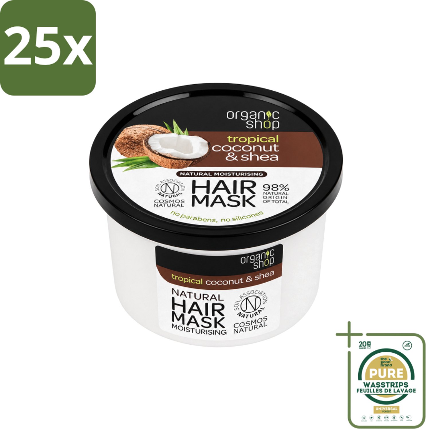 25 x Organic Shop - Haarmasker Coconut & Shea - Verzorgend en Voedend - 250 ml - Wasstrips - Haarmasker - Haarverzorging - Hydratatie - Voeding - Haarherstel