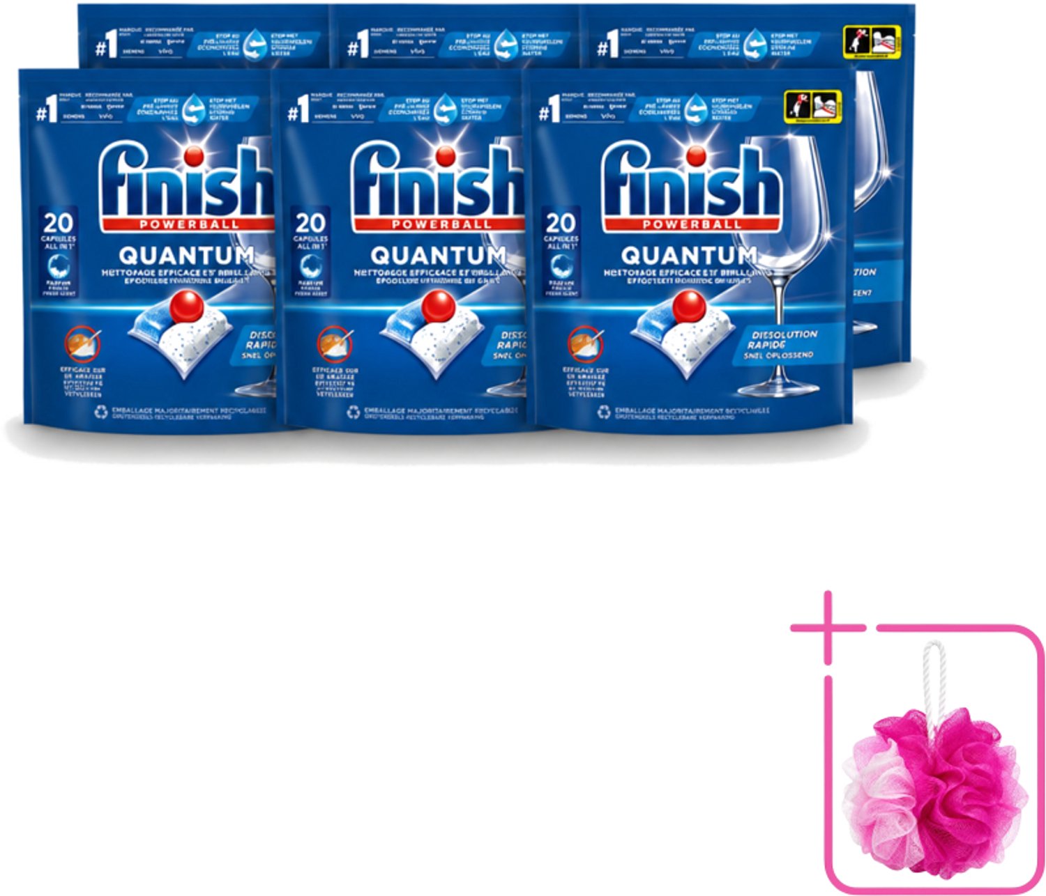 6 x Finish - Vaatwasmiddel - Quantum Vaatwastabletten Regular - Diepe Reiniging - 20 capsules - Bulkverpakking - Vaatwasmiddel - Douchemop - Vaatwasmiddel Quantum