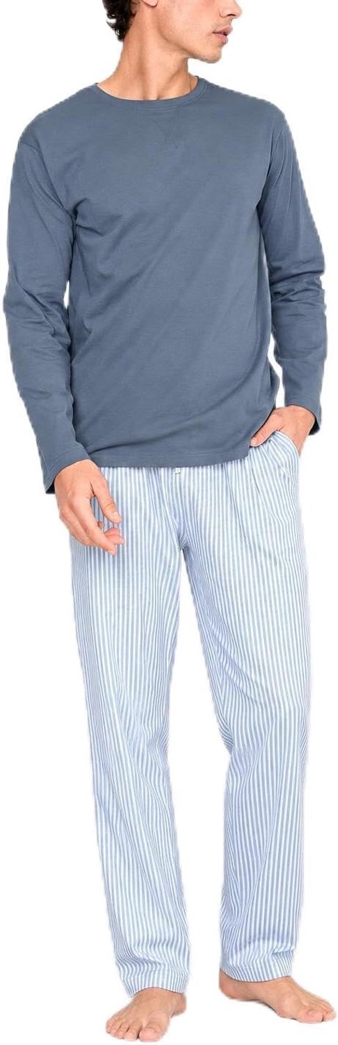 Pyjama voor heren met lange mouwen en lange broek, lente en herfst, pyjamaset, elastische taille, cadeau voor heren