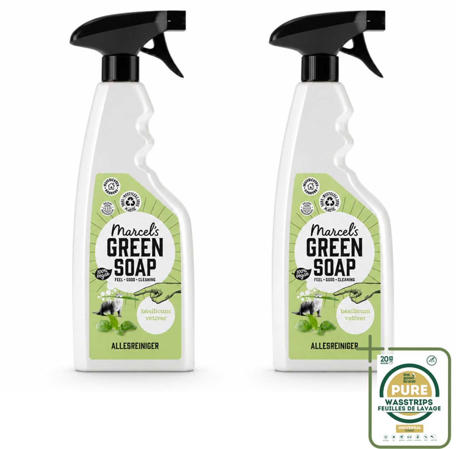 2 x Marcel's Green Soap - Allesreiniger Spray - Basilicum & Vetiver gras - Natuurlijk & effectief - 500 ml - Wasstrips - Allesreiniger Spray - Natuurlijke Reiniger - Vegan Reiniger - Milieuvriendelijke Reiniger - Vuil Verwijderen