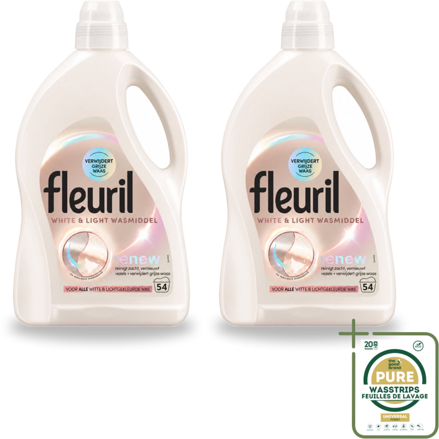2 x Fleuril - Wasmiddel - White & Light Vloeibaar Wasmiddel - Witte & Lichte Was - 54 wasbeurten - Wasstrips - Wit Wasmiddel - Lichte Was - Fleuril White & Light - Wasmiddel Voor Witte Kleding - Wasmiddel Voor Lichte Kleding
