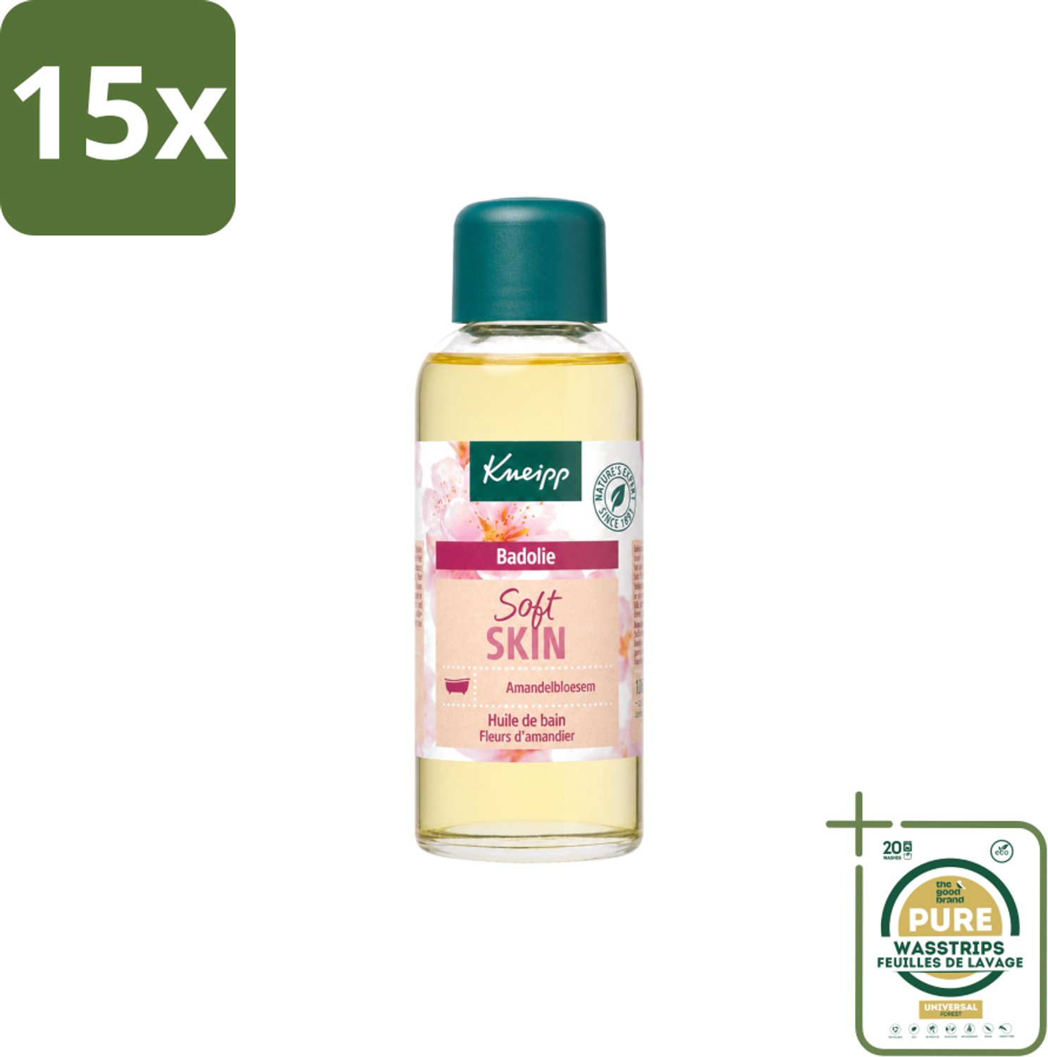 15 x Kneipp - Badolie - Amandelbloesem - Voor droge en gevoelige huid - 100 ml - Wasstrips - Badolie - Droge Huid - Gevoelige Huid - Amandelolie - Huidverzorging