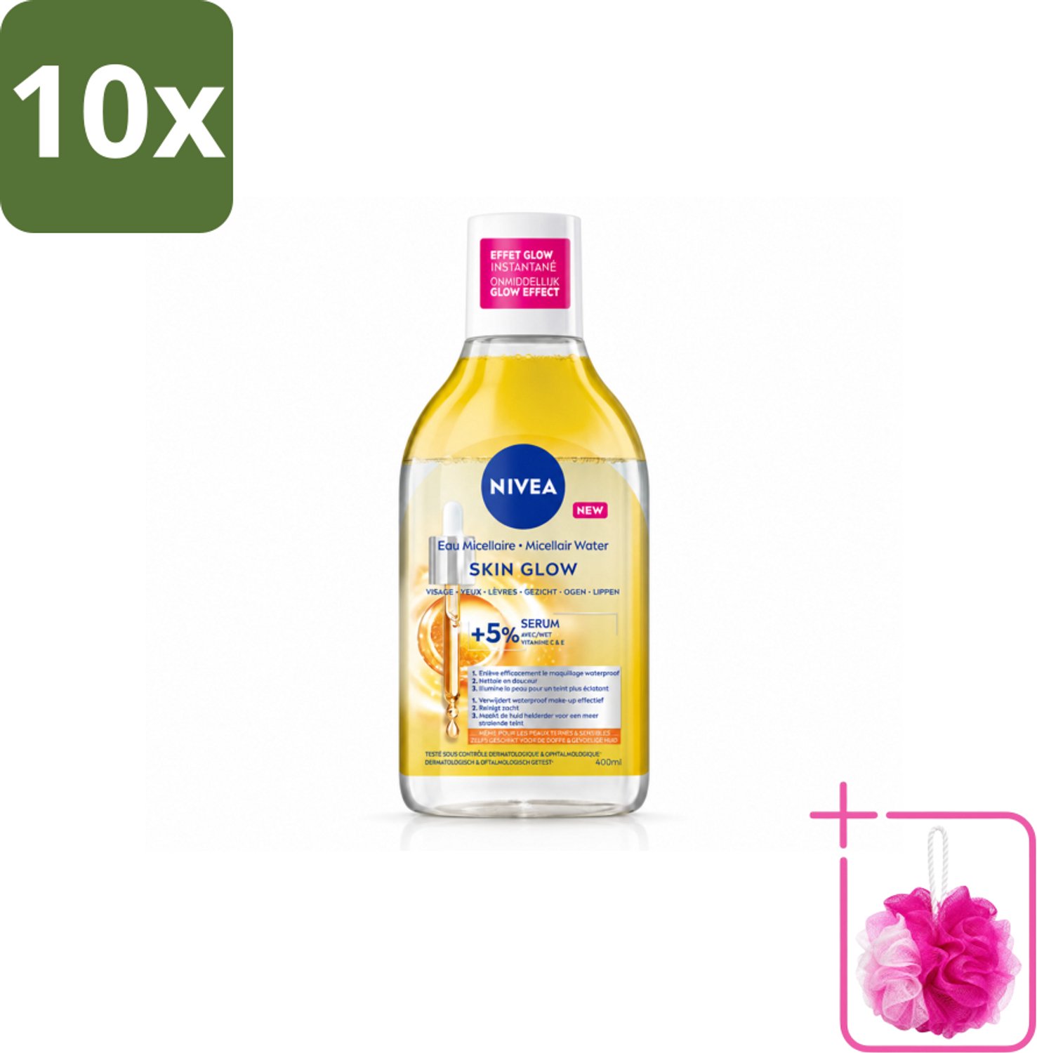 10 x NIVEA - Micellair Water - Serum Verrijkt Stralend - Verwijdert Waterbestendige Make-up - 400 ml - Bulkverpakking - Micellair water - Douchemop - Reinigen