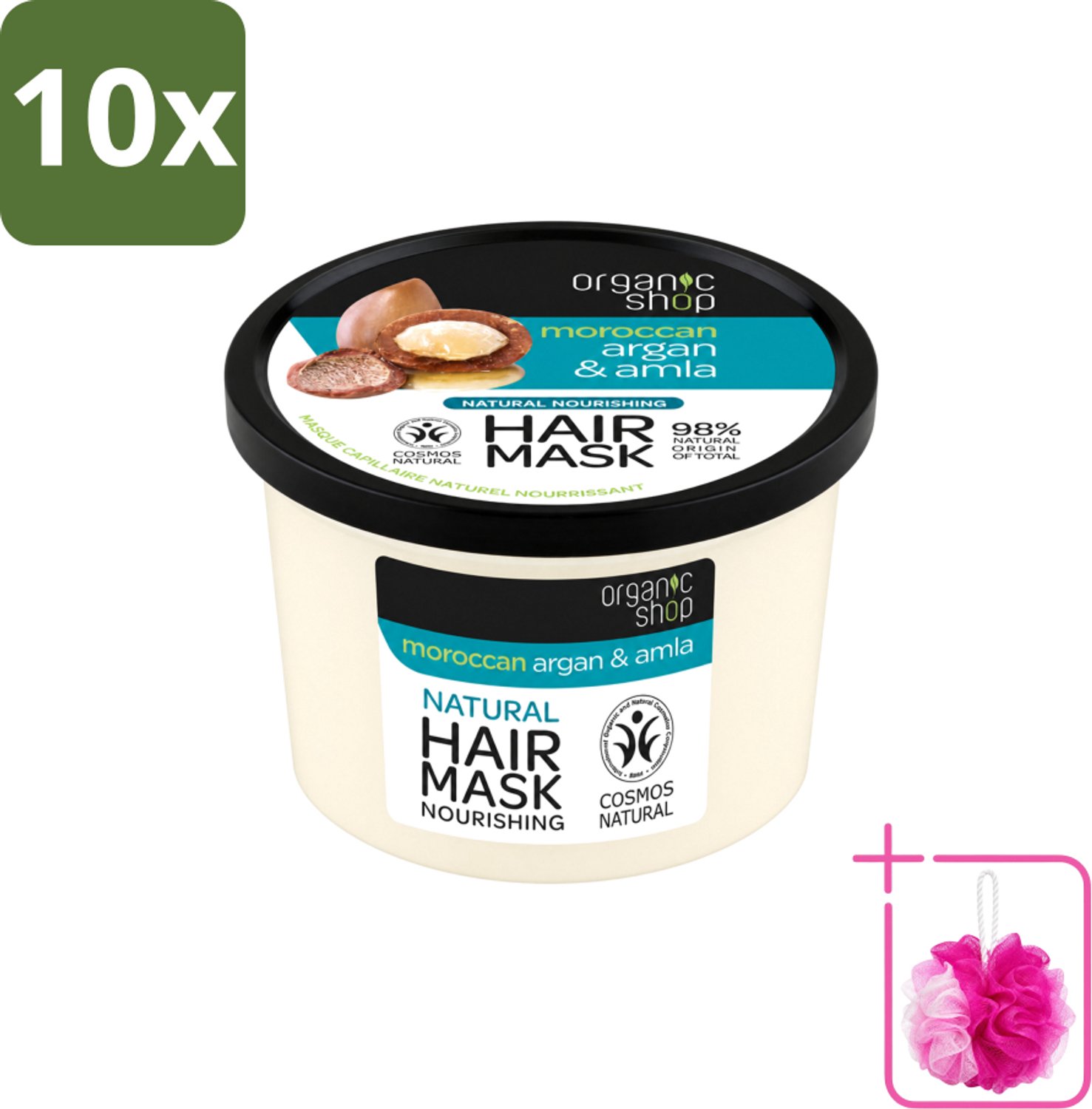 10 x Organic Shop - Haarmasker Argan & Amla - Herstellend en Verzorgend - 250 ml - Bulkverpakking - Haarmasker - Douchemop - Herstel haar
