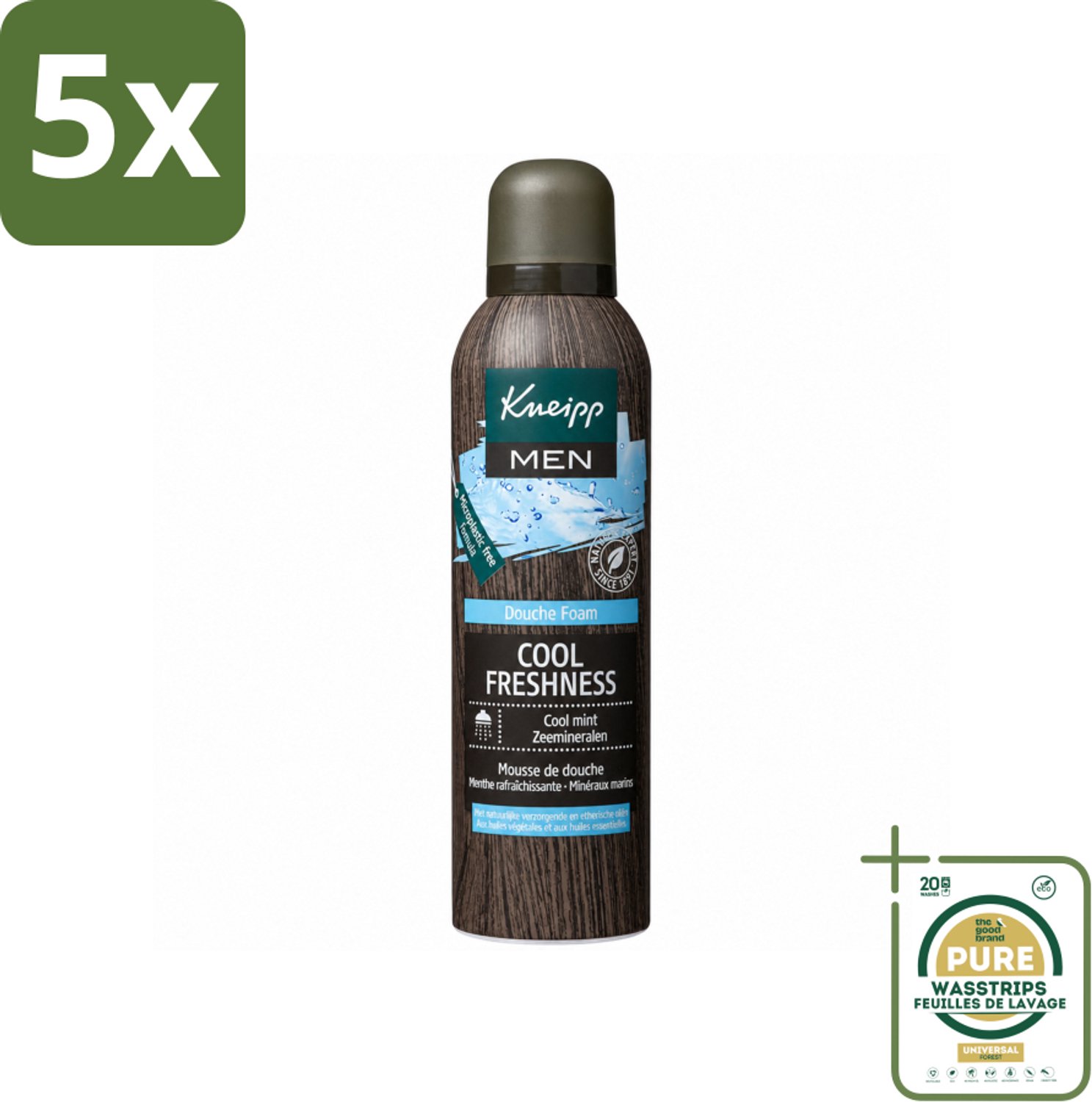 5 x Kneipp - Douche schuim - Men Cool Freshness - Frisse geur - 200 ml - Wasstrips - Douche Schuim Mannen - Frisse Geur - Natuurlijke Ingrediënten - Huid Verzorging - Schuim Voor Douche
