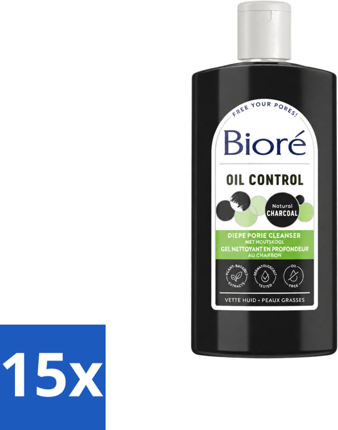 15 x Bioré – Houtskool Reinigingsgel – Gezichtsreiniger – 200 ml - Voordeelverpakking - 15 stuks