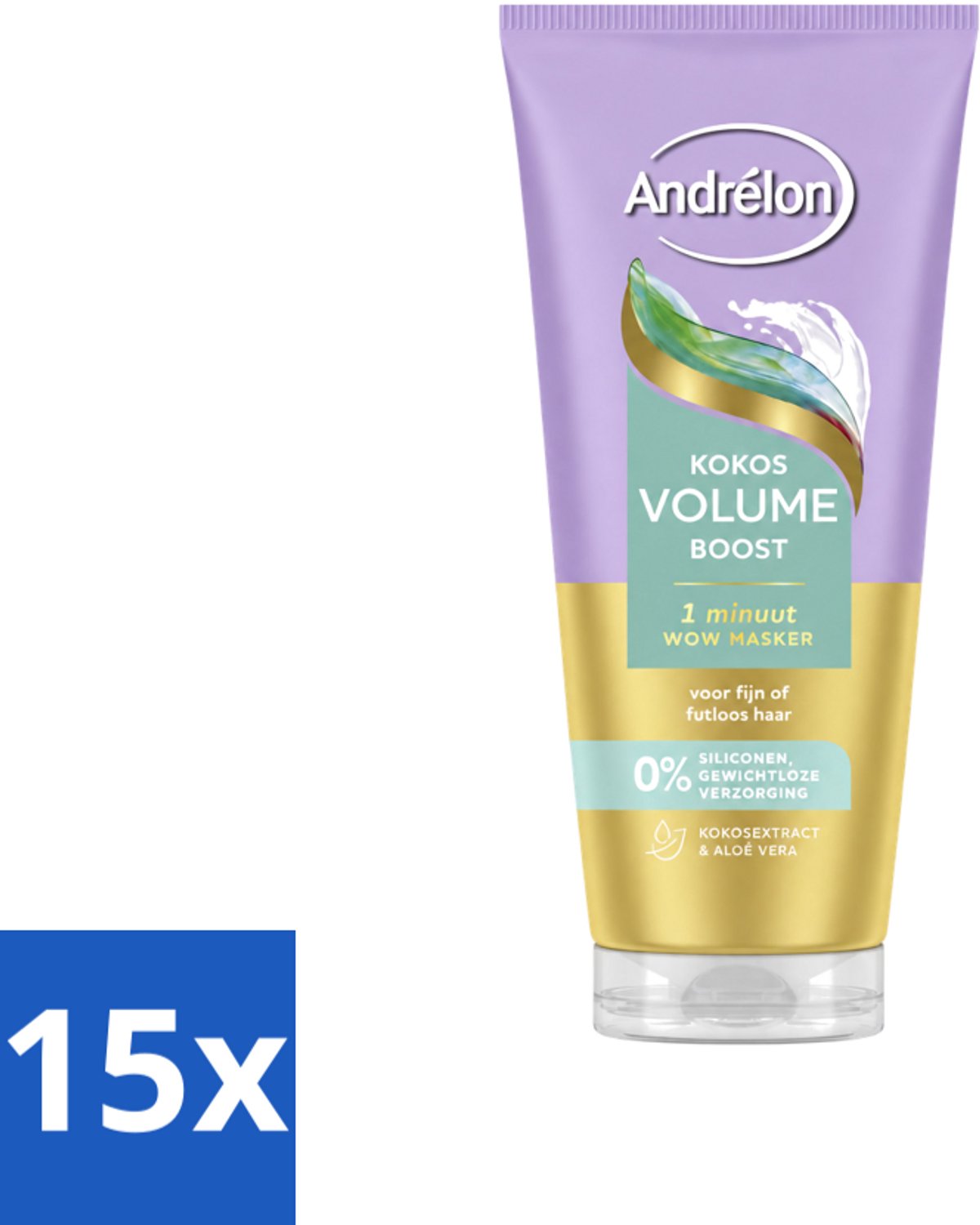 15 x Andrélon – Haarmasker WOW – Kokos Volume Boost – 180 ml - Voordeelverpakking - 15 stuks