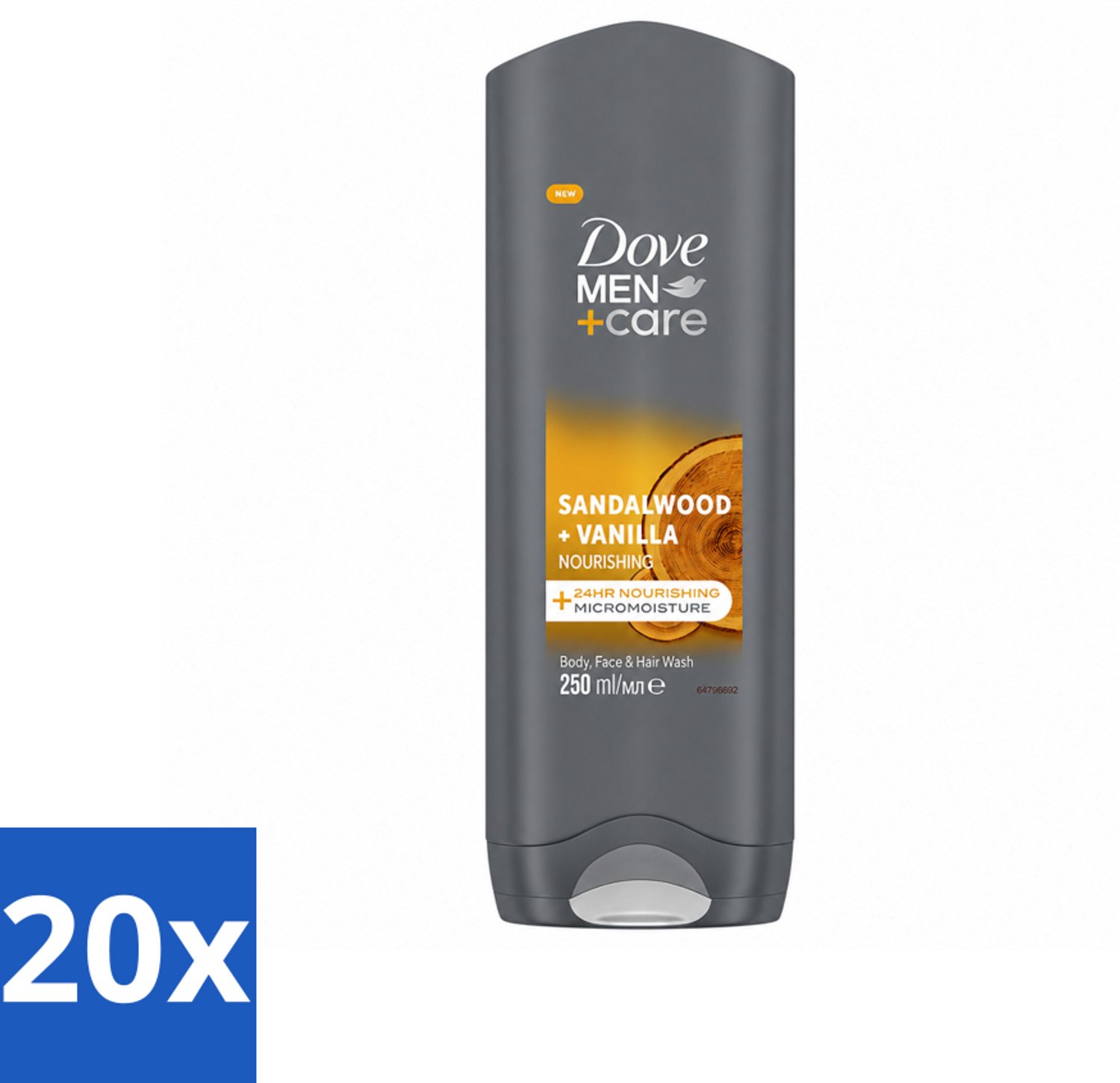 20 x Dove – Douchegel – Men+Care Sandalwood & Vanilla – 250 ml - Voordeelverpakking - 20 stuks