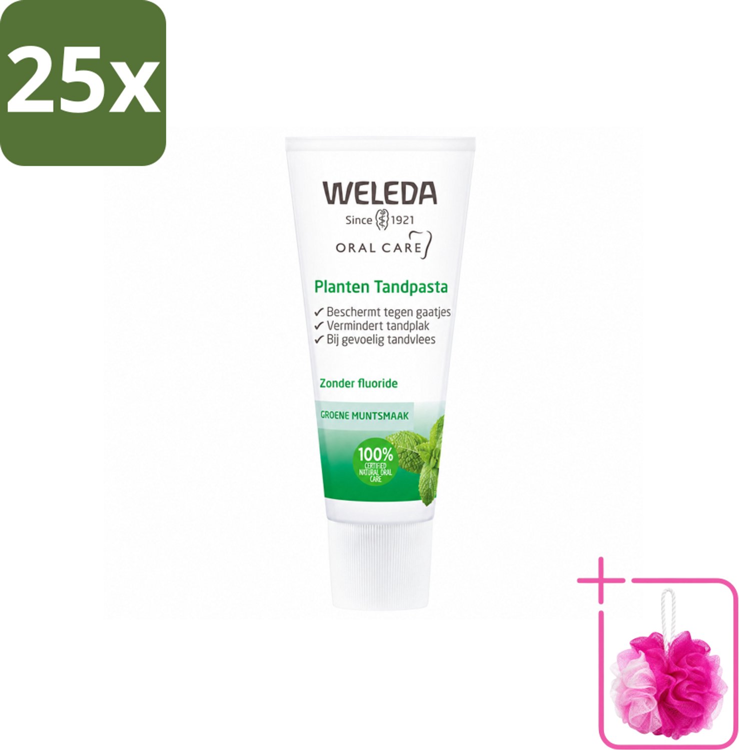 25 x WELEDA - Planten tandpasta - 75 ml - Bulkverpakking - Natuurlijke tandpasta - Douchemop - Tandvlees kalmeren