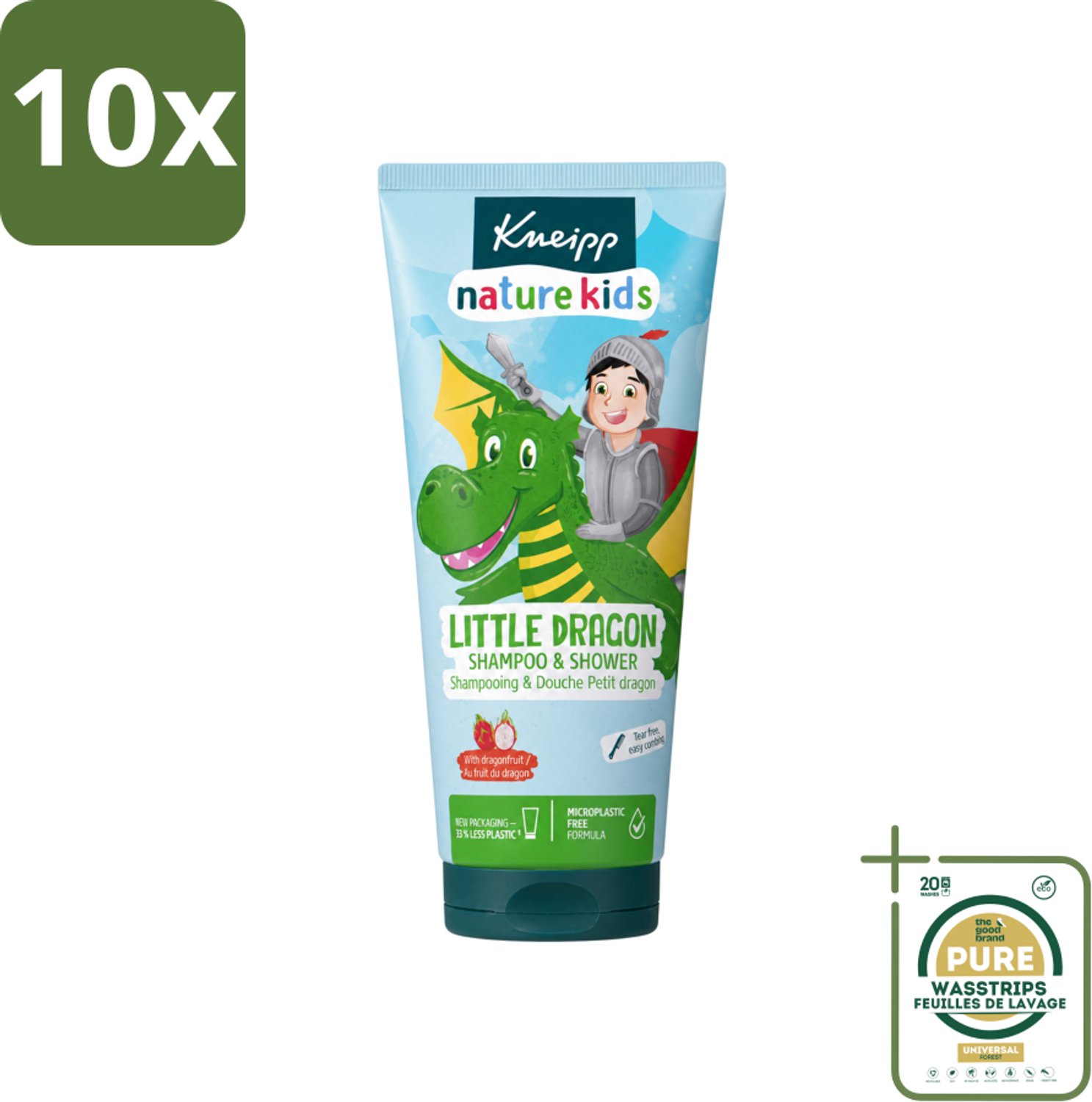 10 x Kneipp - Shampoo & Showergel - Little Dragon - 200 ml - Wasstrips - Kinderen Baden - Gevoelige Huid - Shampoo En Douchegel - 2-in-1 - Dragonfruit Geur