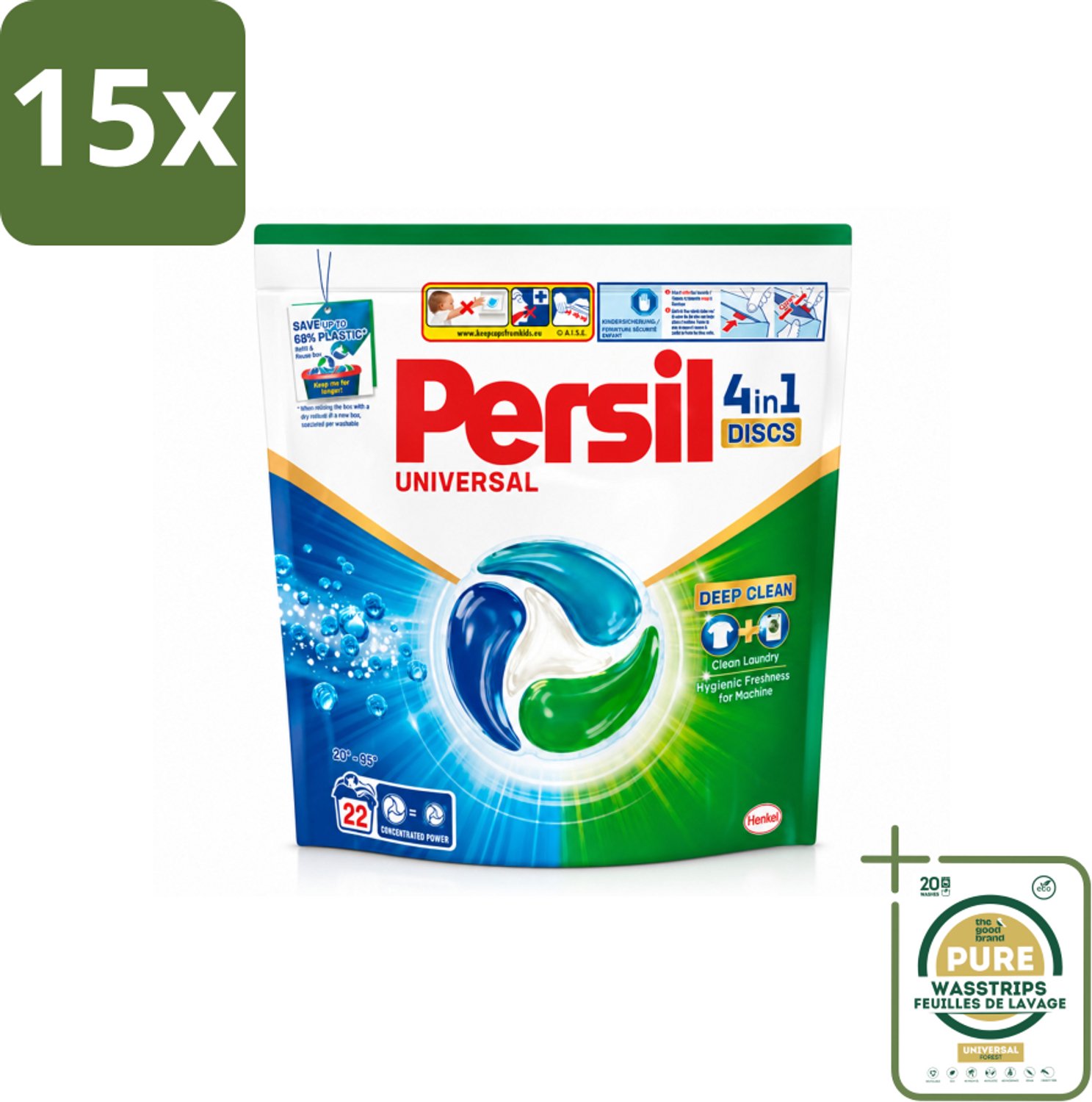 15 x Persil - Wasmiddel - Wasmiddelcapsules Discs Universal - Voor Witte Was - 22 wasbeurten - Wasstrips - Wasmiddel Discs - Witte Was - Vlekverwijdering - Hygiëne - Frisse Wasmachine