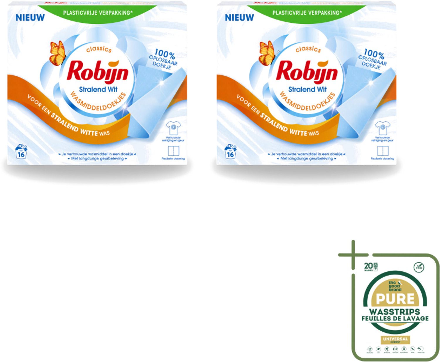 2 x Robijn Classics - Stralend Wit - Wasmiddeldoekjes - 16 Wasstrips - Wasstrips - Wasmiddeldoekjes - Stralend Wit - Robijn - Wasstrips - Fris