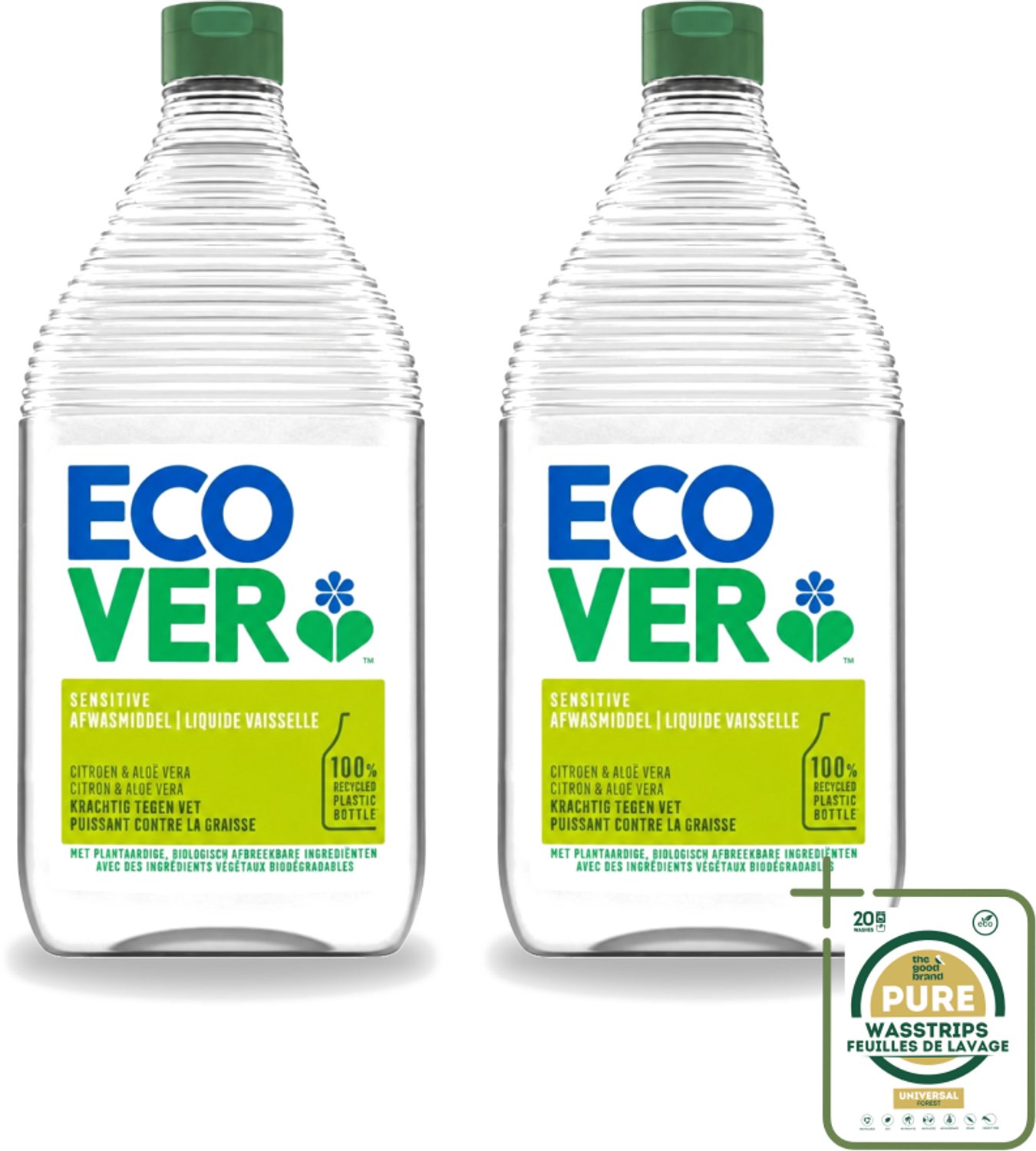 2 x Ecover - Afwasmiddel - Citroen & Aloë Vera - 950 ml - Wasstrips - Afwasmiddel Citroen Aloë Vera - Natuurlijk Afwasmiddel - Plantaardig Afwasmiddel - Duurzaam Afwasmiddel - Huidvriendelijk Afwasmiddel