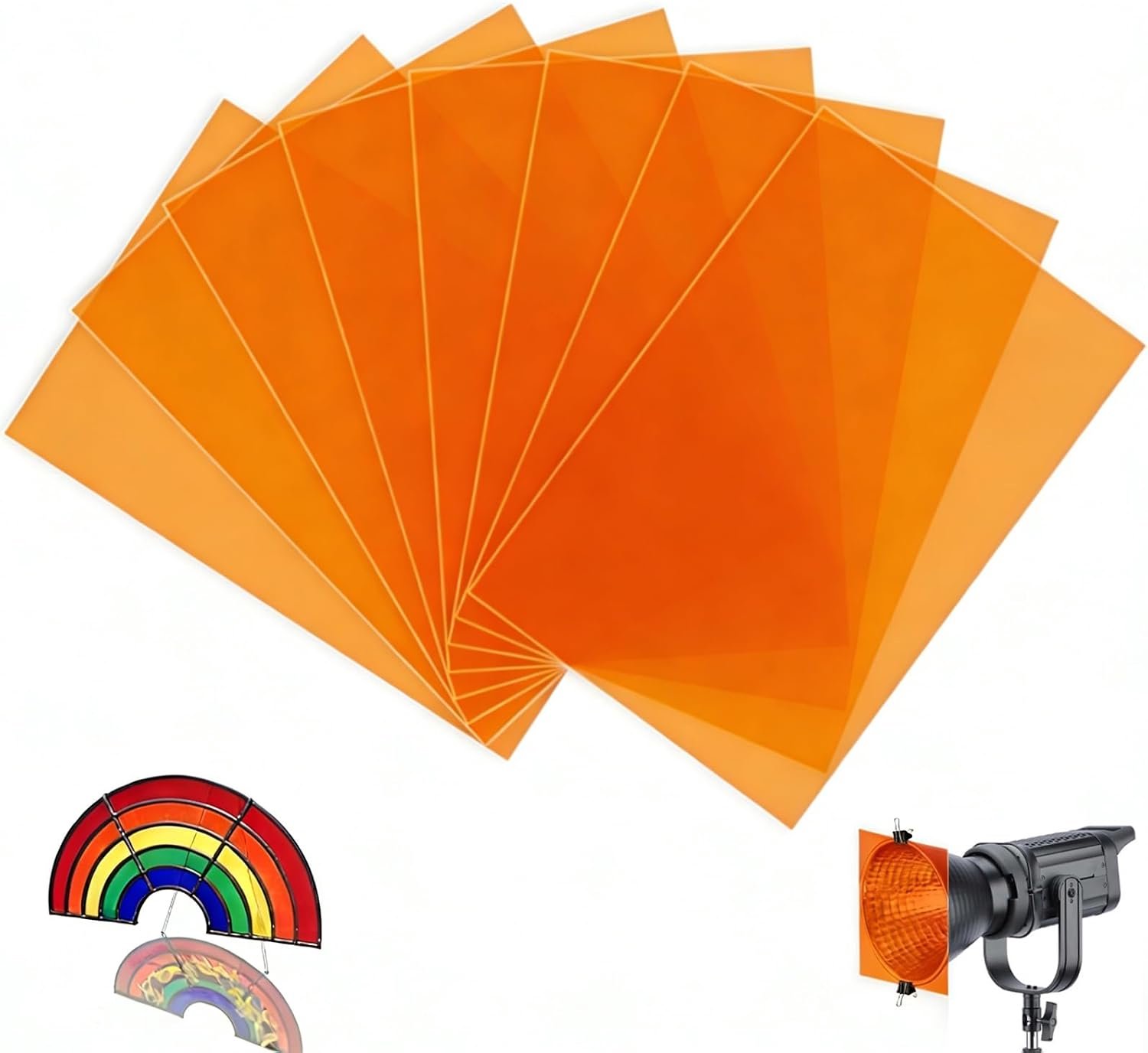 8 stuks lampfolie, oranje, hittebestendige kleurfolie voor ledlampen en studioflits, A4-kleurfilter, kleurcorrectie, folie oranje transparant, kleurfolie gel voor foto, video en doe-het-zelf