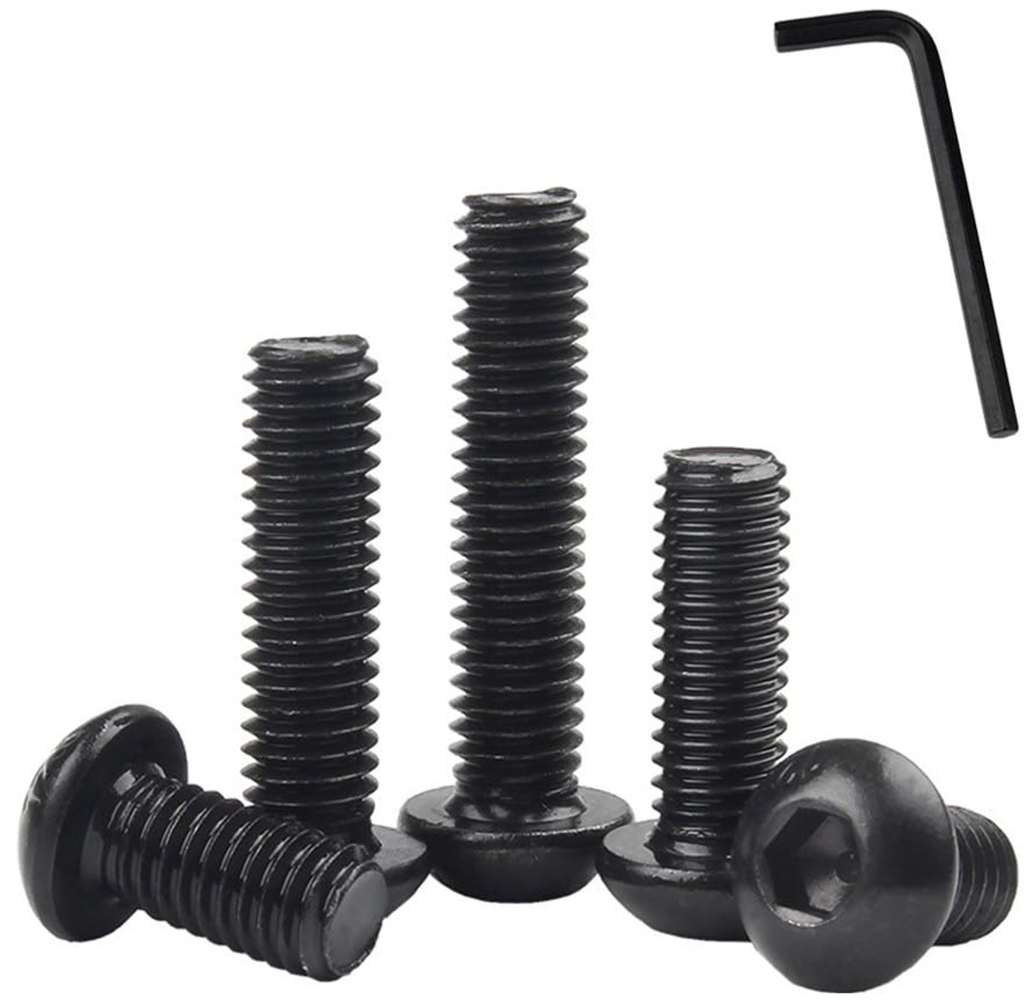 X (8-30mm) Zeskantbout met Inbus - Zwarte Koolstofstalen Ronde Kop Schroeven Metrische Volledige Draad Machinebouten voor Machines en Meubilair 20 Stuks