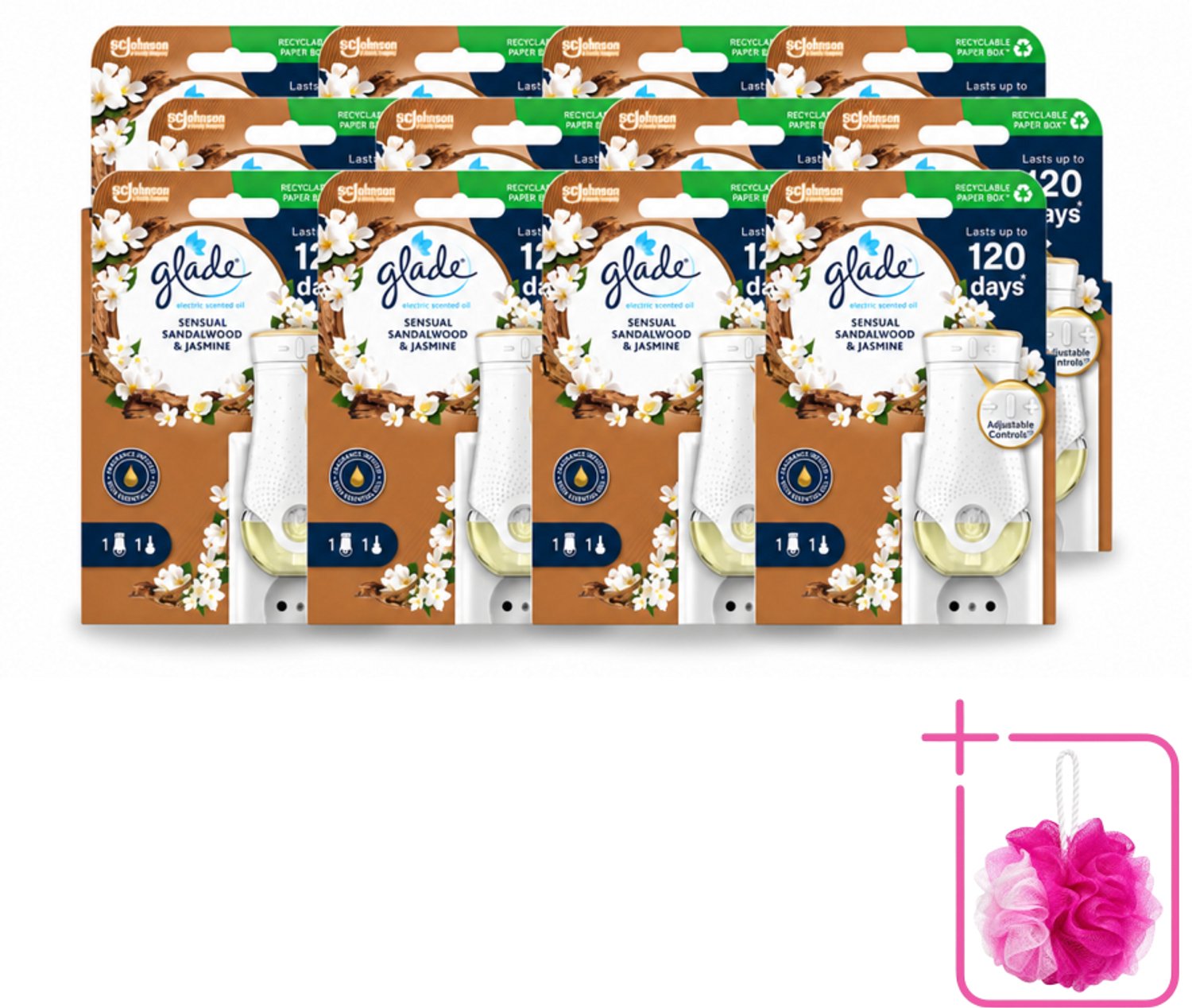 12 x Glade - Houder Elektrische Olie - Sensual Sandelhout Jasmijn - Bulkverpakking - Geurhouders - Douchemop - Geur