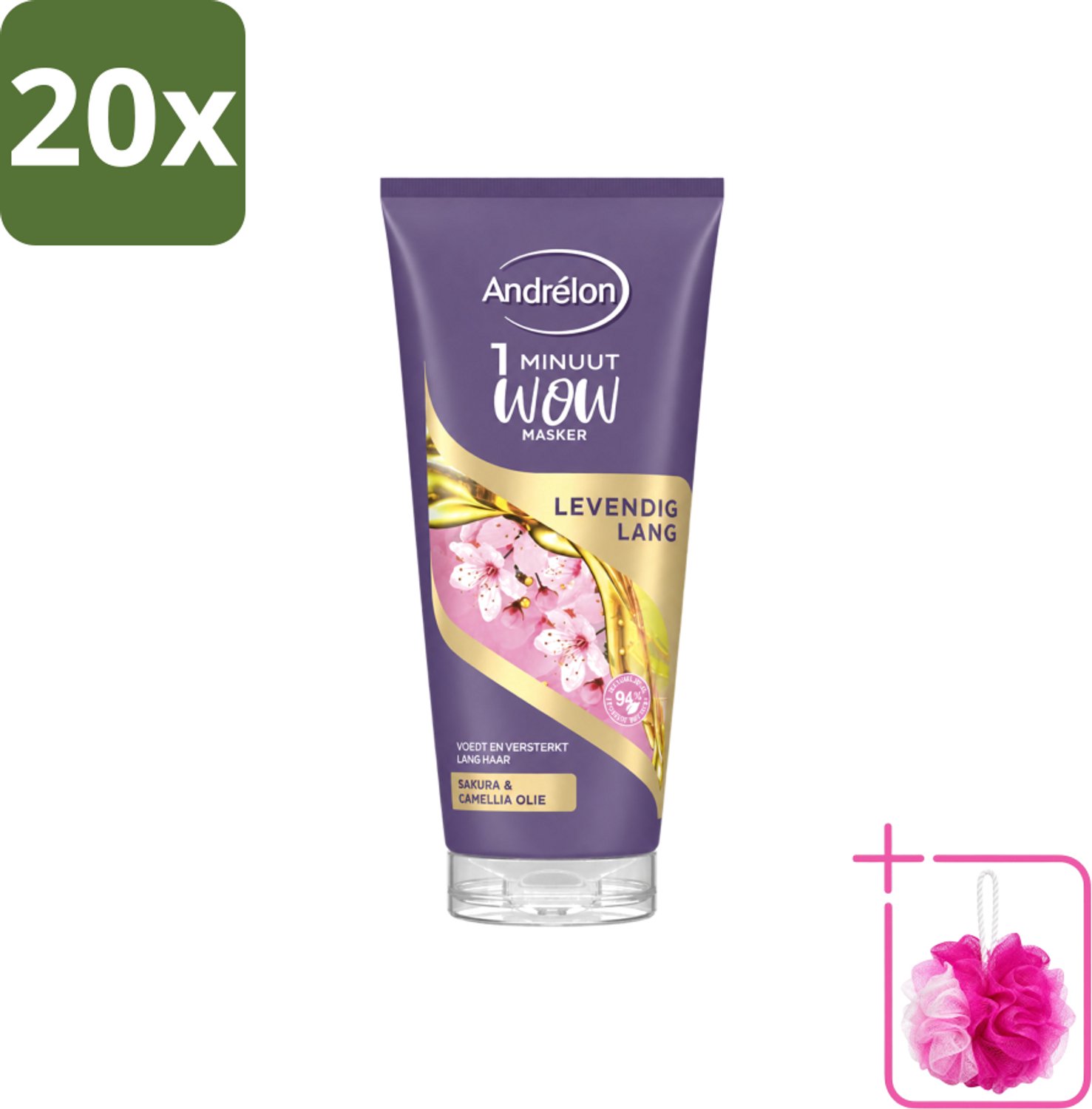 20 x Andrélon - WOW - Masker - Levendig Lang - 180 ml - Bulkverpakking - Haarmasker - Douchemop - Lang haar