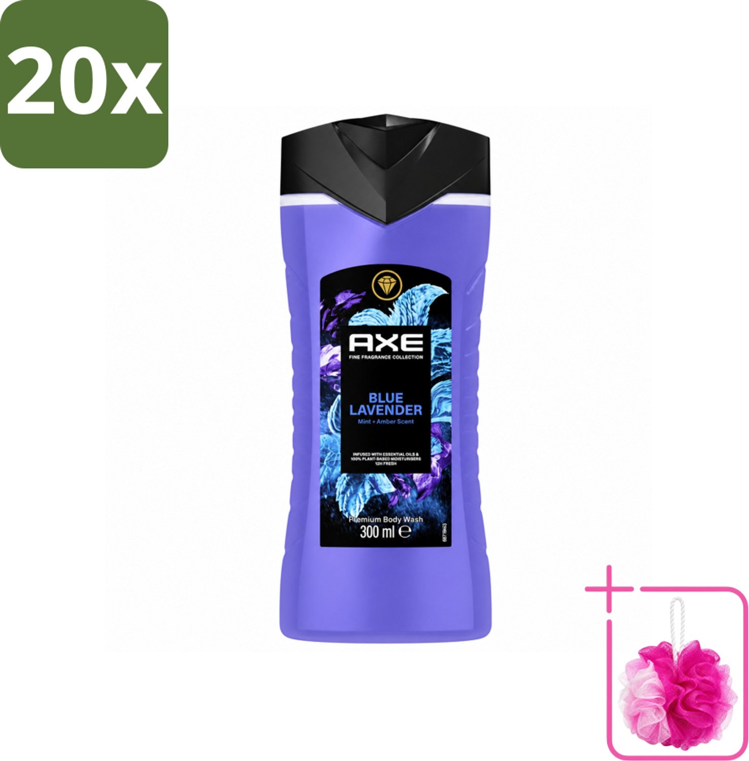 20 x AXE - Douchegel - Blue Lavender - Kalmerend - Premium Geur - 300 ml - Bulkverpakking - Douchegel - Douchemop - Kalmerend