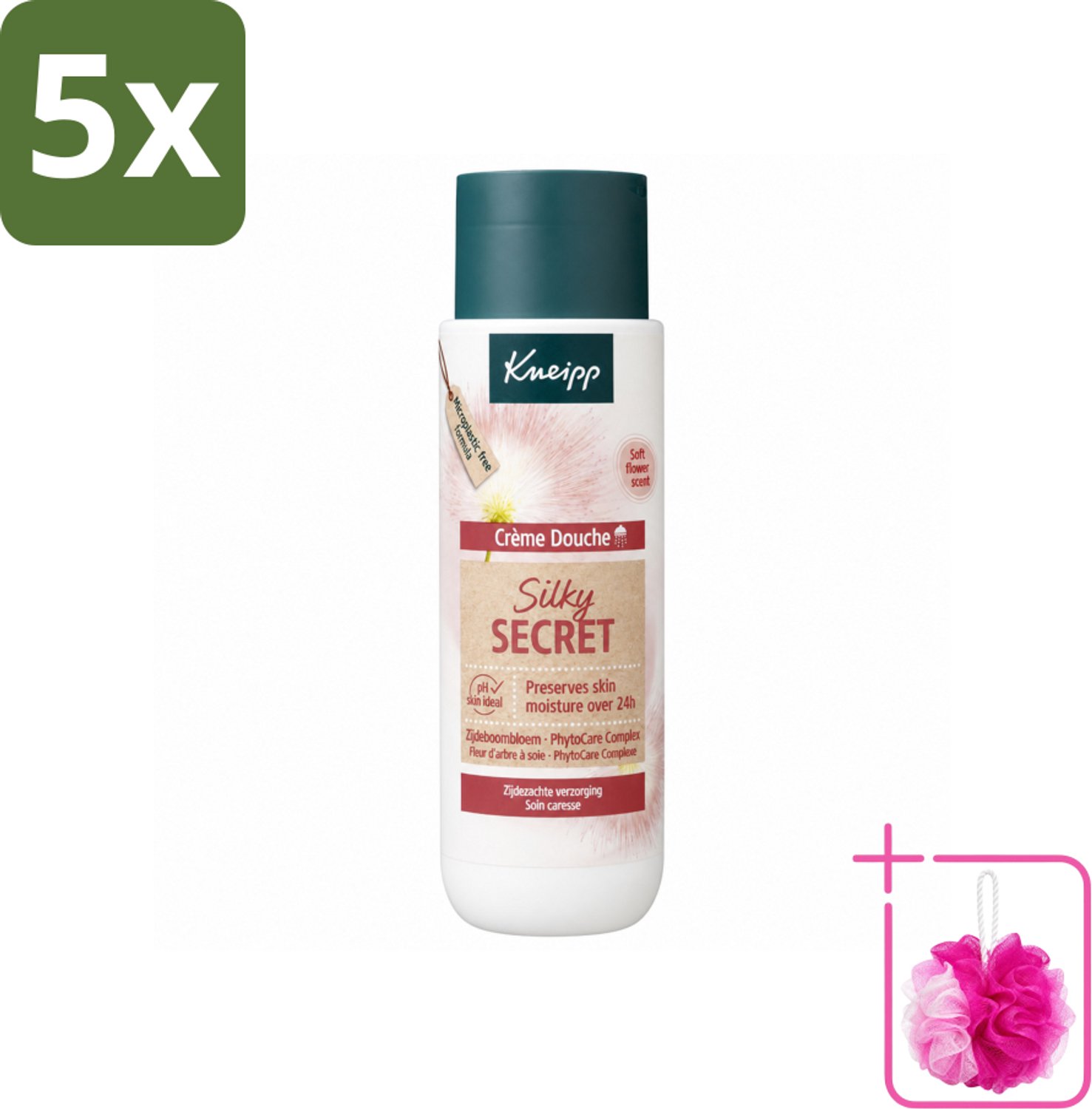 5 x Kneipp - Douchecrème - Silky Secret - 200 ml - Bulkverpakking - Douchecrème - Douchemop - Zijde
