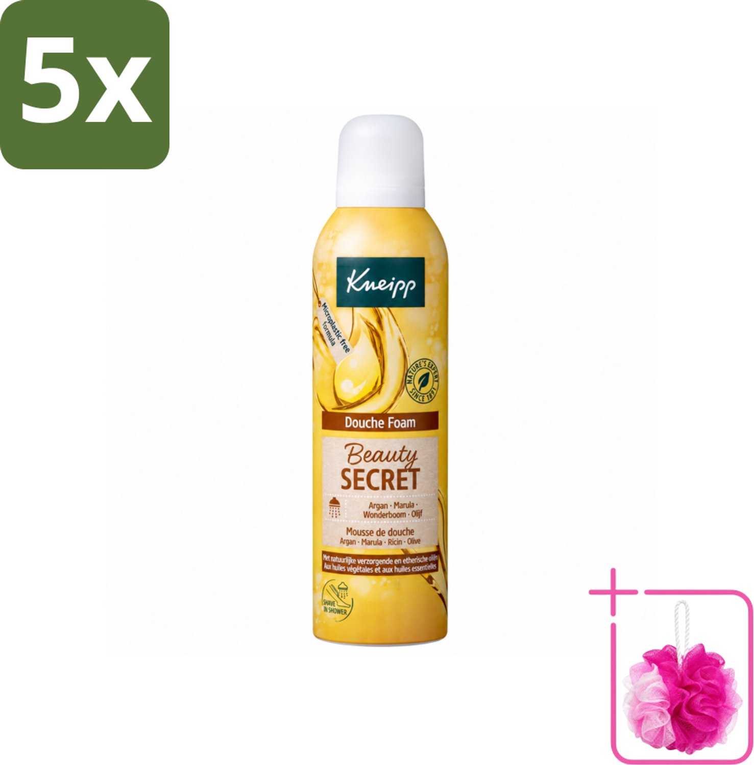 5 x Kneipp - Douche schuim - Beauty Secret - 200 ml - Bulkverpakking - Douche foam - Douchemop - Natuurlijke oliën