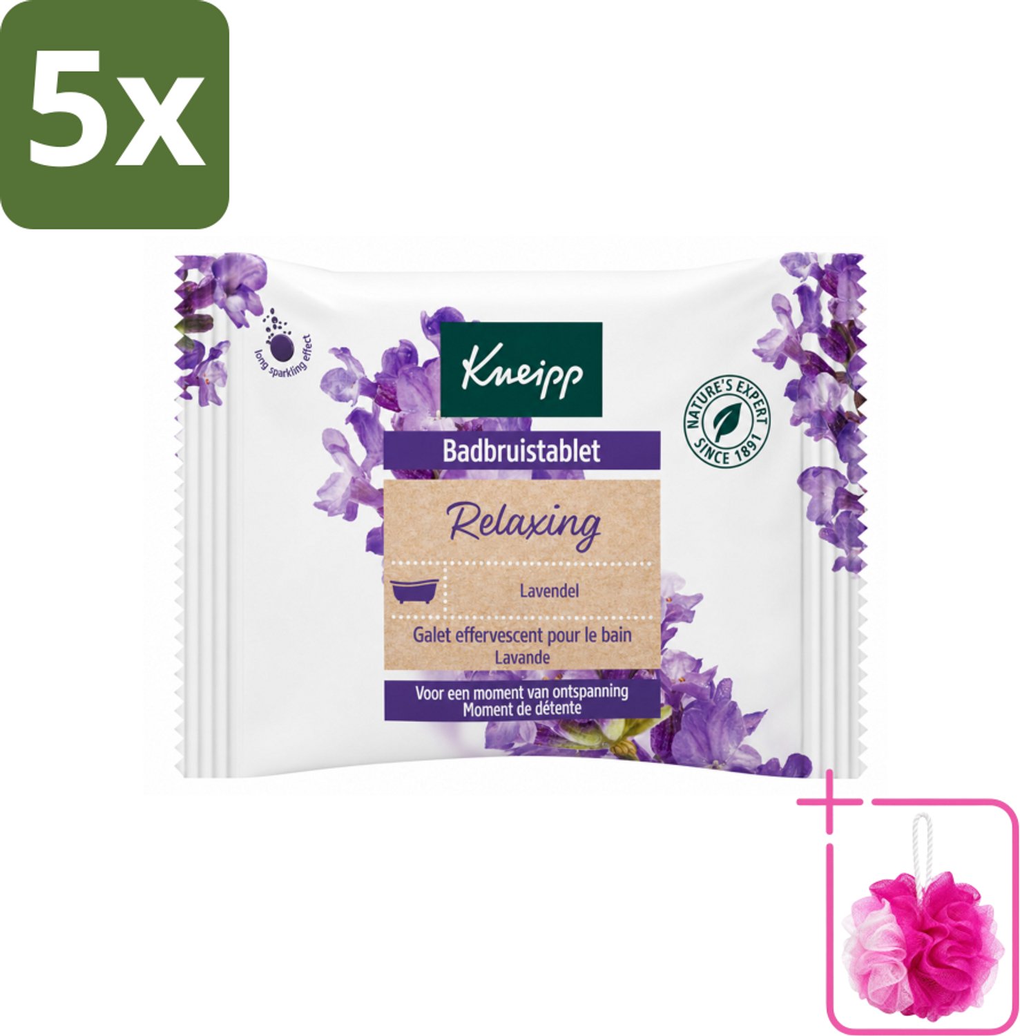 5 x Kneipp - Badbruistablet - Lavendel - Bulkverpakking - Badbruistablet lavendel - Douchemop - Ontspanning