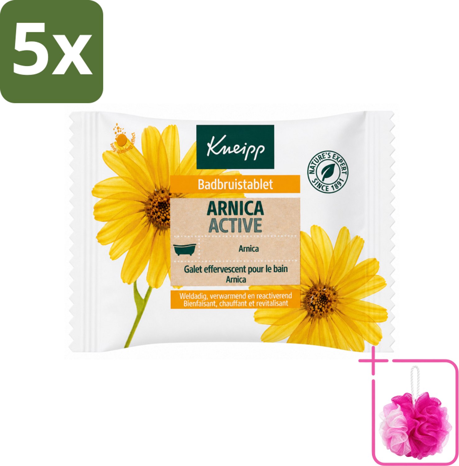 5 x Kneipp - Badbruistablet - Arnica - Bulkverpakking - Badtablet - Douchemop - Arnica