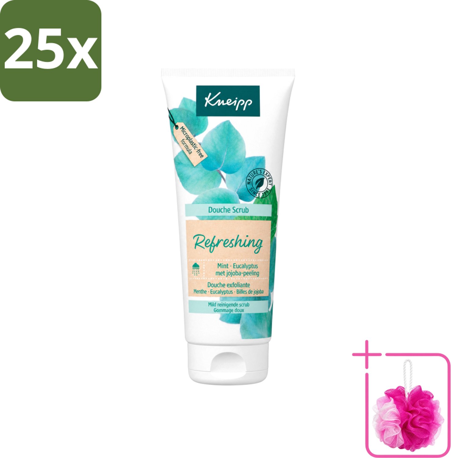 25 x Kneipp - Douche scrub - Refreshing - Mint & Eucalyptus - 200 ml - Bulkverpakking - Douche scrub - Douchemop - Verfrissende douche