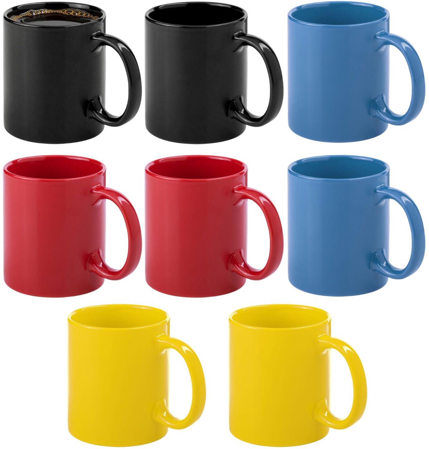 Bellatio Design Koffie mokken / thee drinkbekers Bright Colours - 8x stuks - glans - met oor - 370 ml